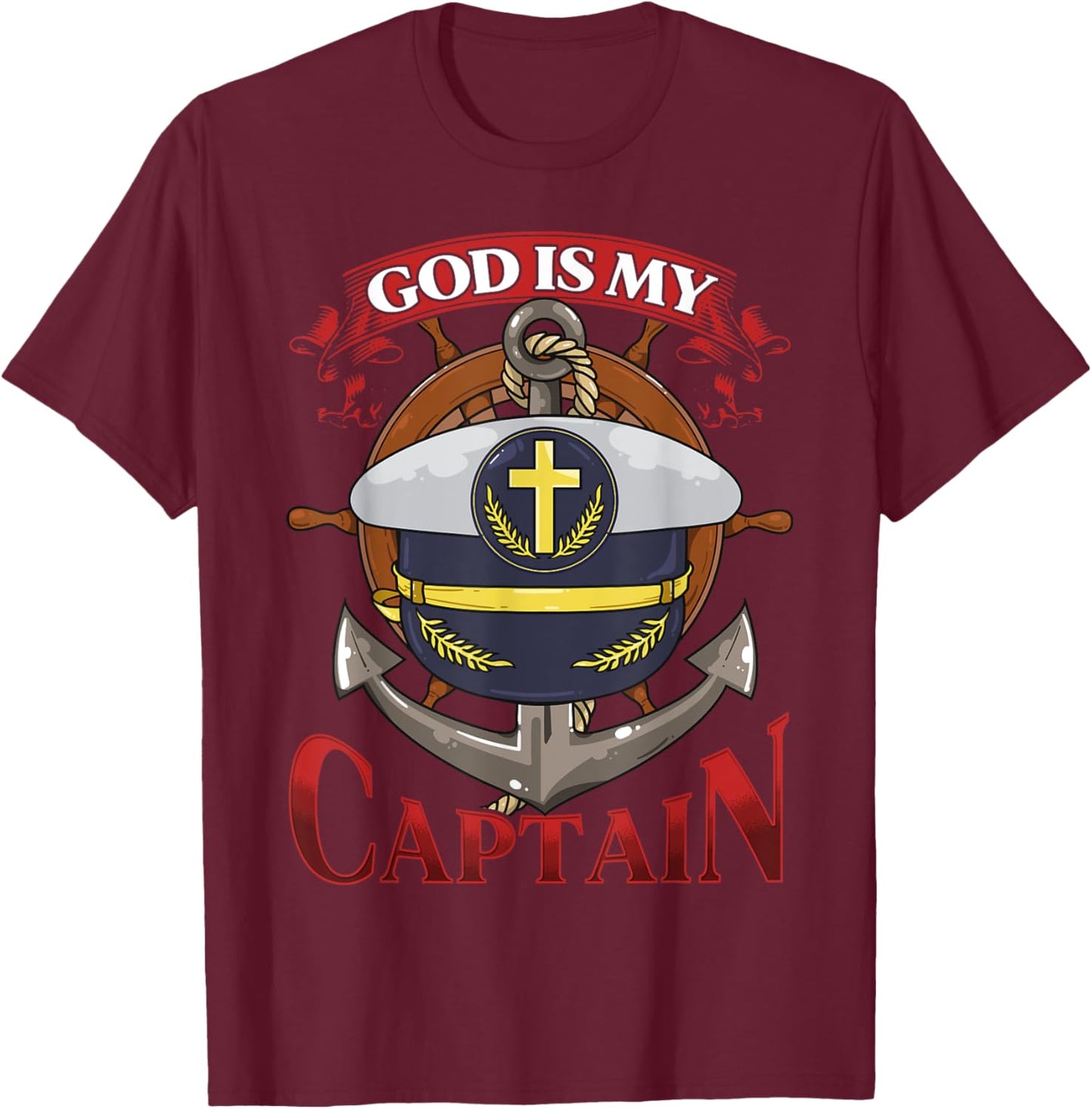 Christian Bible Verse God Is My Captain 2 Chronicles 13:12 T-Shirt - T-Shirt | Maroon
