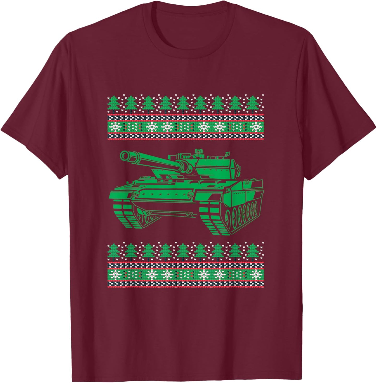 Ugly Christmas X-Mas Battle Tank Santa Claus New Year Army T-Shirt - T-Shirt | Maroon