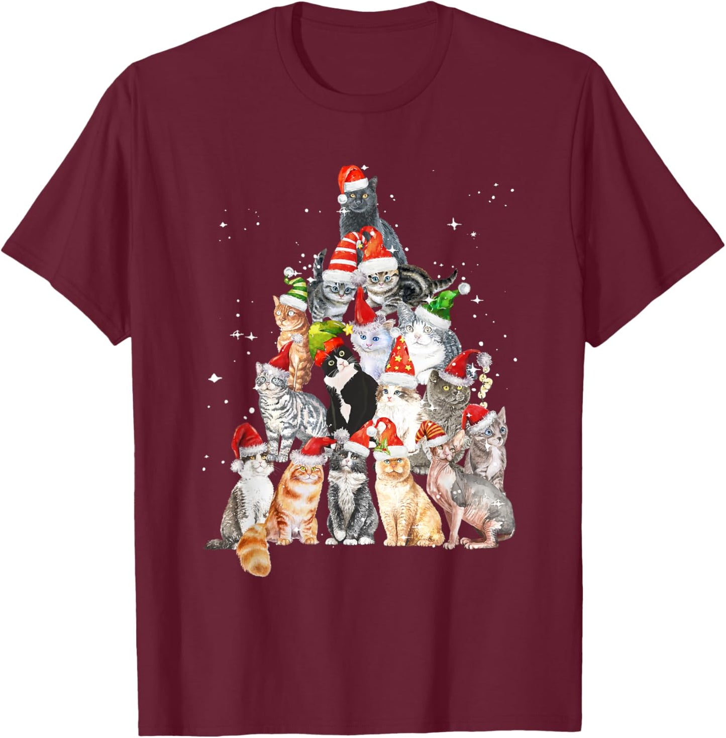 Cats For Everybody Christmas Cats Xmas Meow Christmas T-Shirt - T-Shirt | Maroon