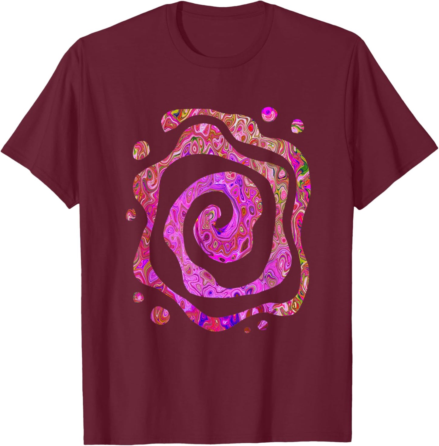 Colorful Hot Pink Abstract Marbled Retro Swirl T-Shirt - T-Shirt | Maroon