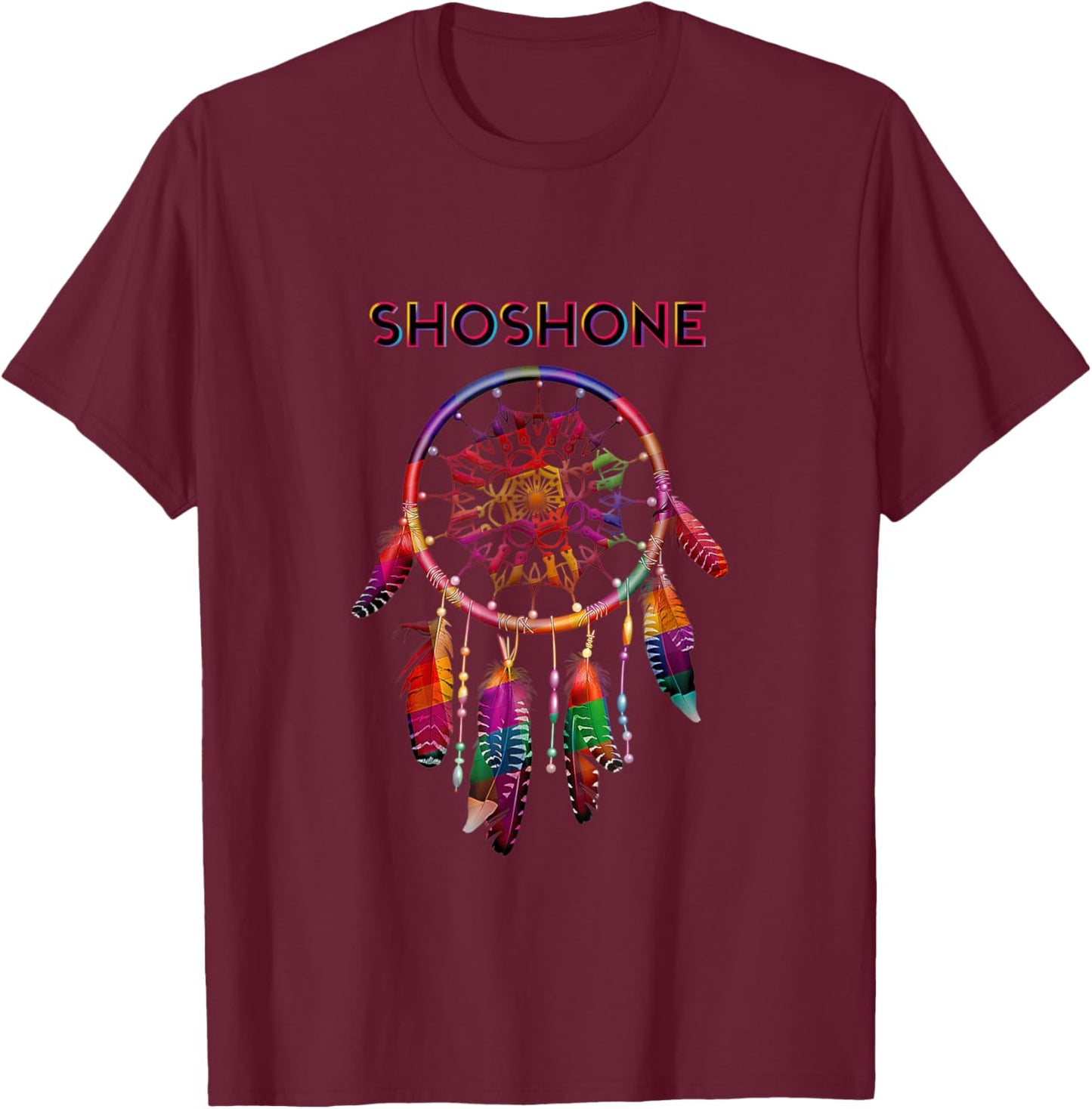 Shoshone Native American Indian Colorful Dreamcatcher Tribal T-Shirt - T-Shirt | Maroon