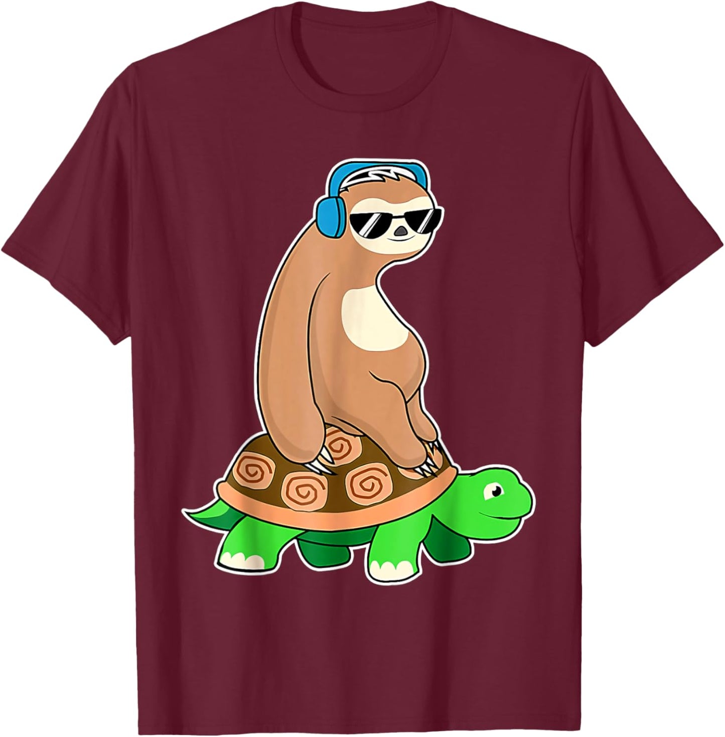 Sloth Riding Turtle Running Riding Team T-Shirt - T-Shirt | Maroon
