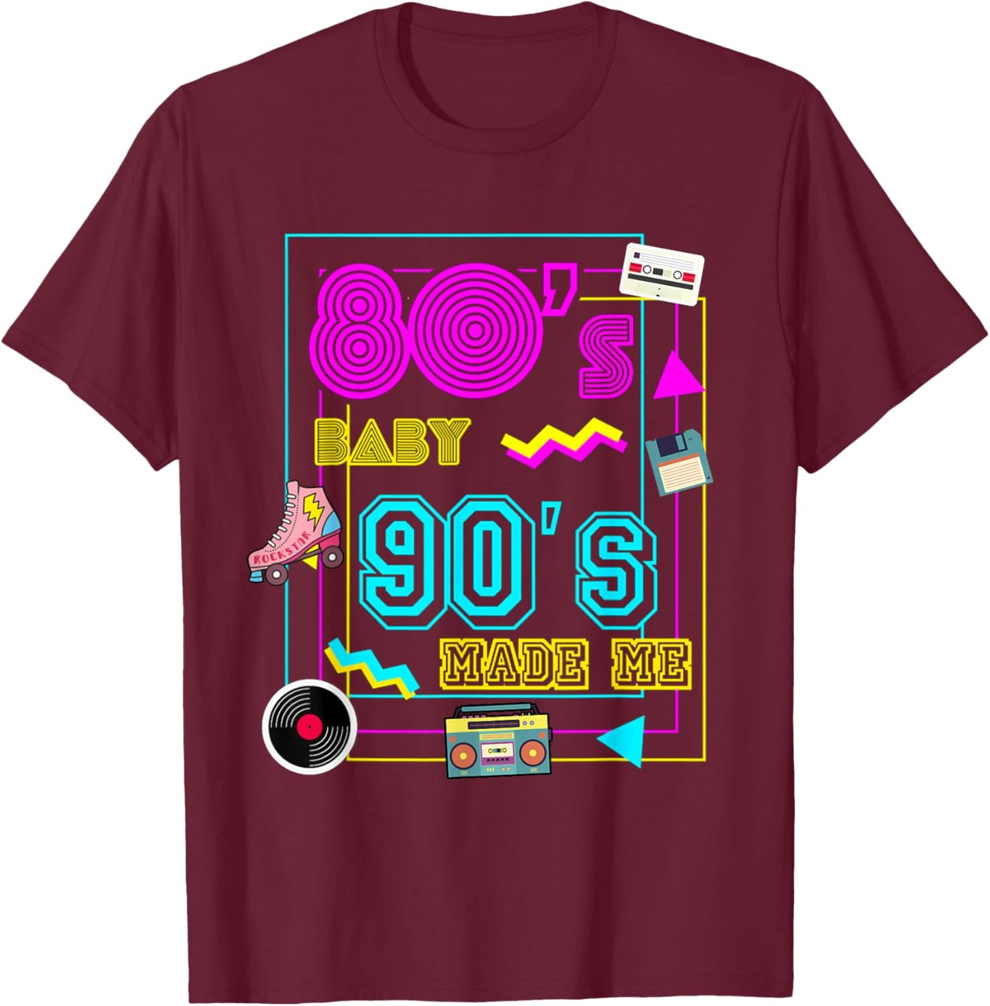 1980s 80's Baby 1990s 90's Outfit Costume Retro Party Theme T-Shirt - T-Shirt | Maroon