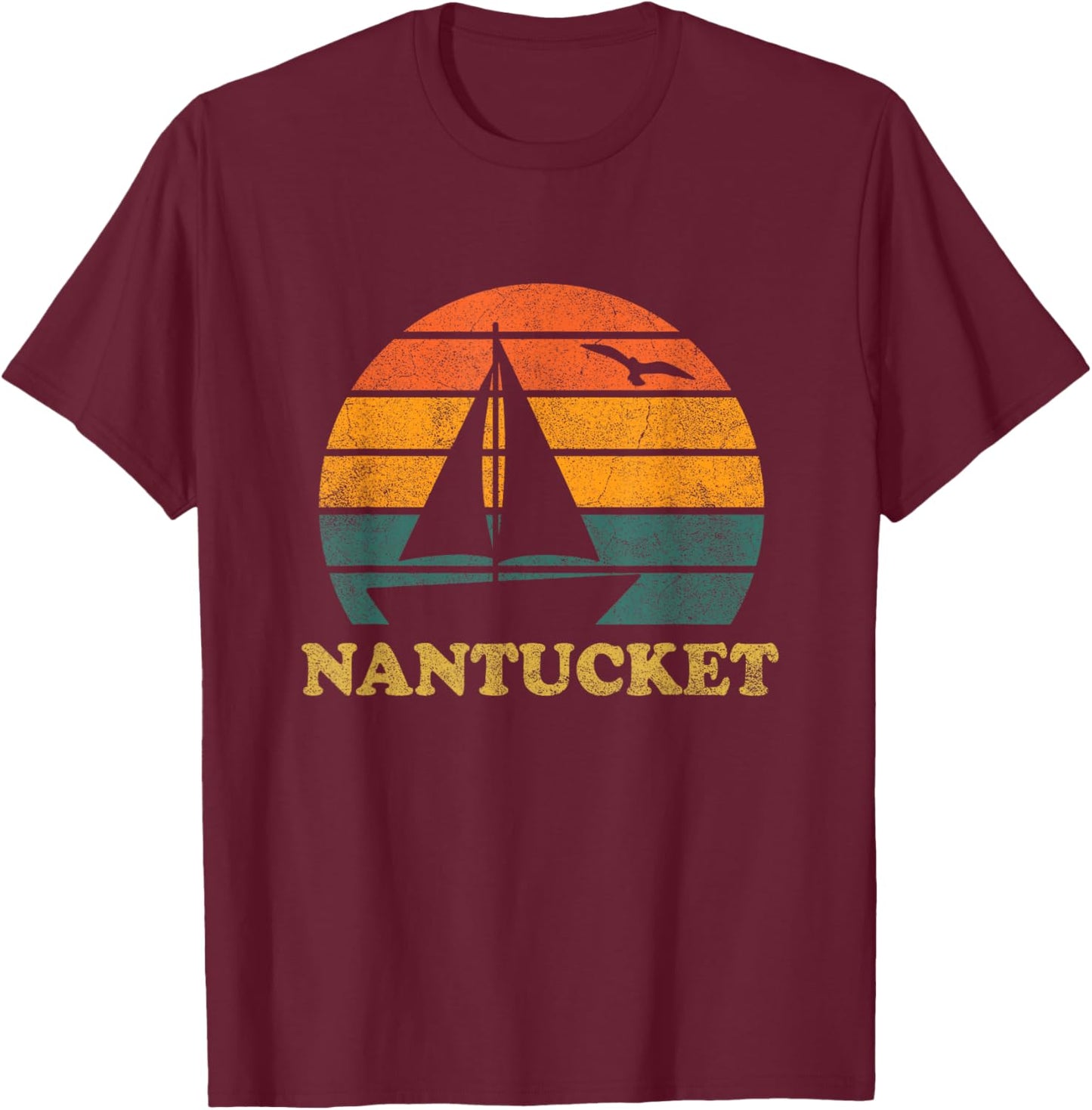 Nantucket Sailboat Sunset Nantucket T-Shirt - T-Shirt | Maroon