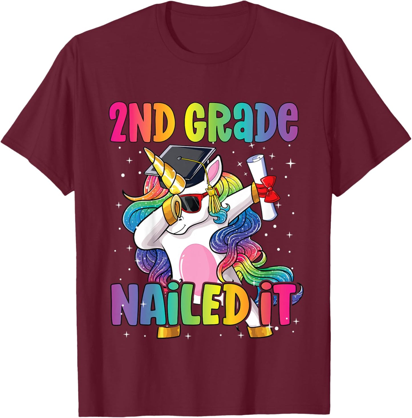 Kids 2nd Grade Graduation Dab Unicorn Nailed It Second Graduate T-Shirt - T-Shirt | Maroon