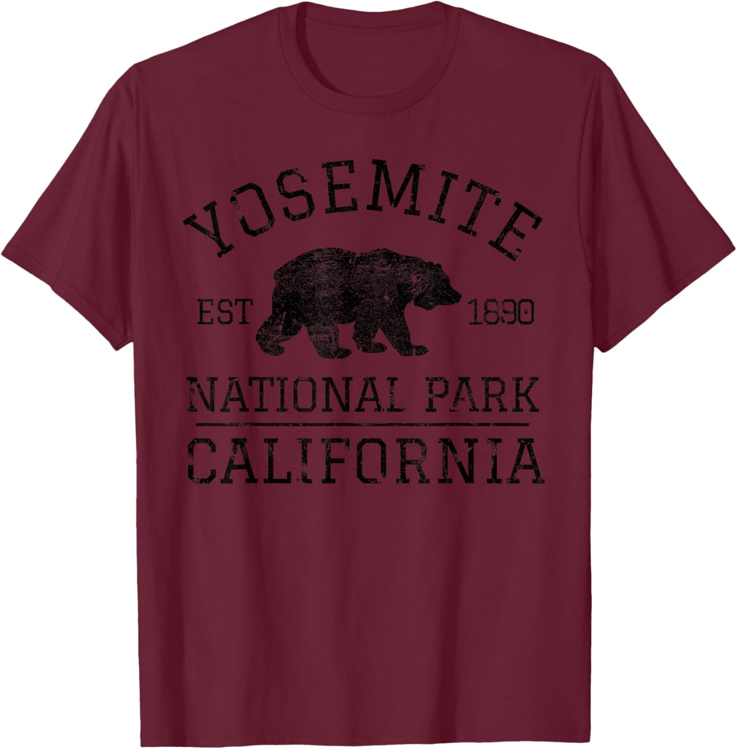 Yosemite National Park California Bear Nature Hiking Vintage T-Shirt - T-Shirt | Maroon