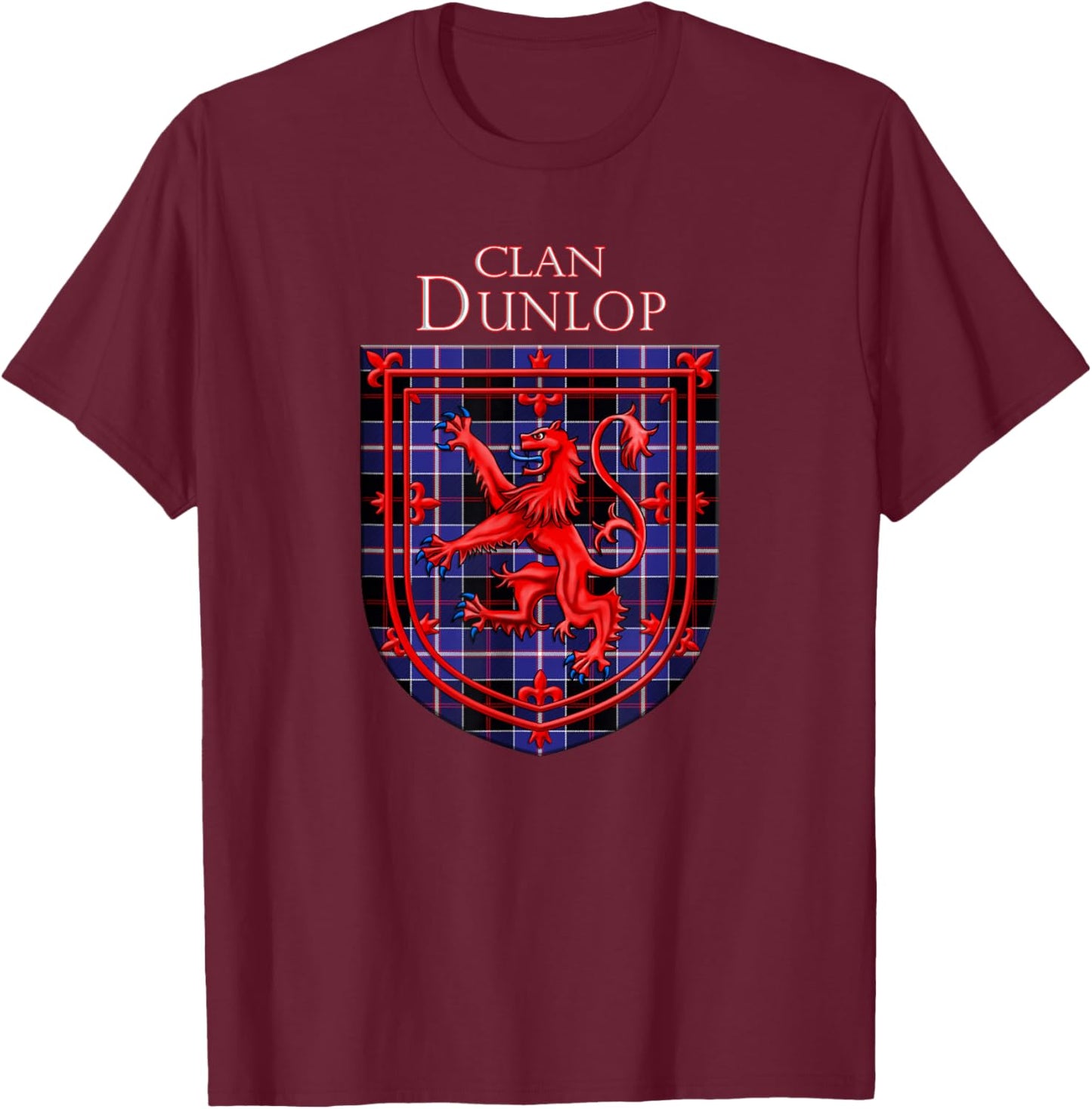 Dunlop Tartan Scottish Plaid Lion Rampant T-Shirt - T-Shirt | Maroon