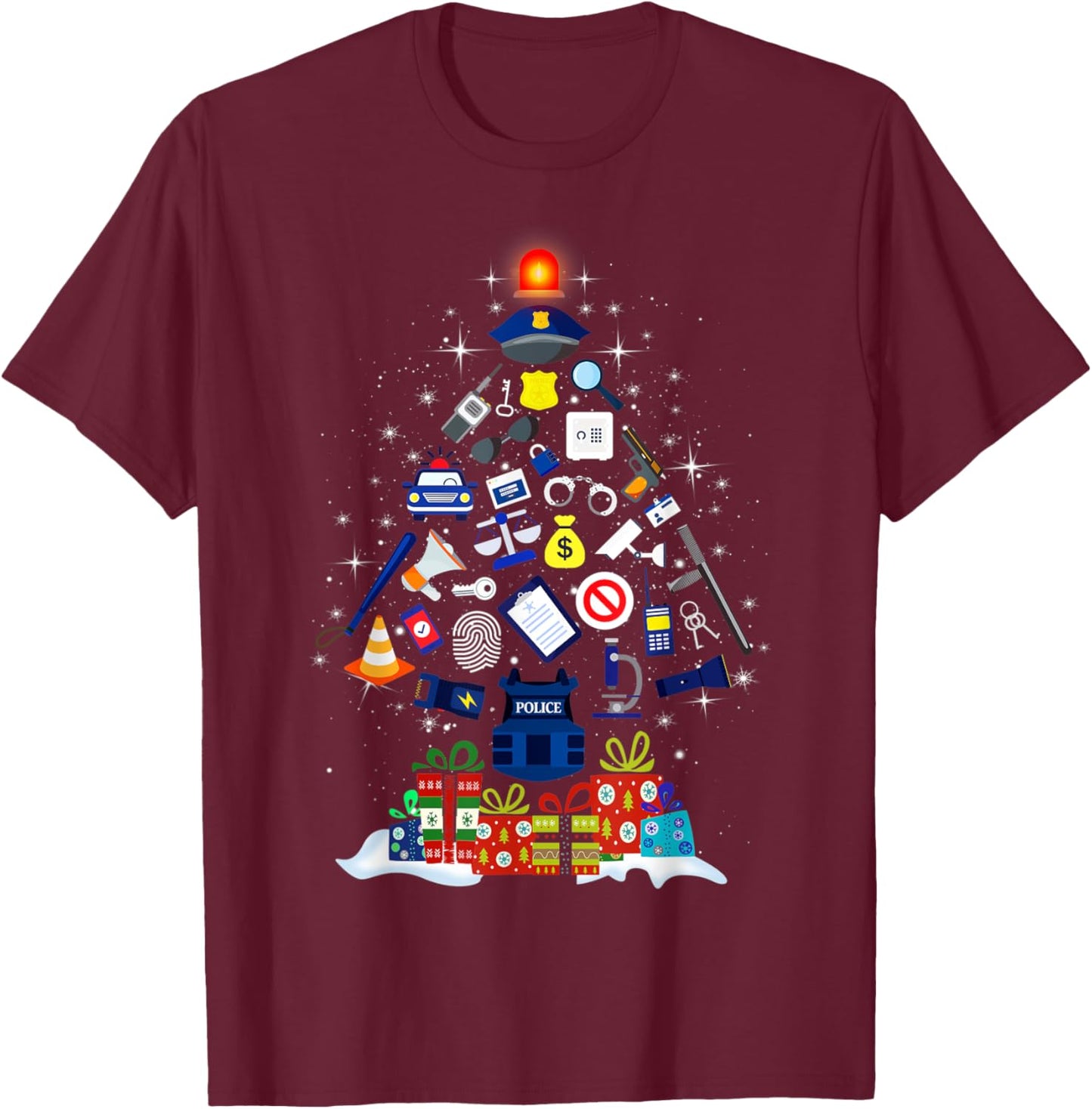 Christmas Tree Police Officer Military Policeman Men Women T-Shirt - T-Shirt | Maroon