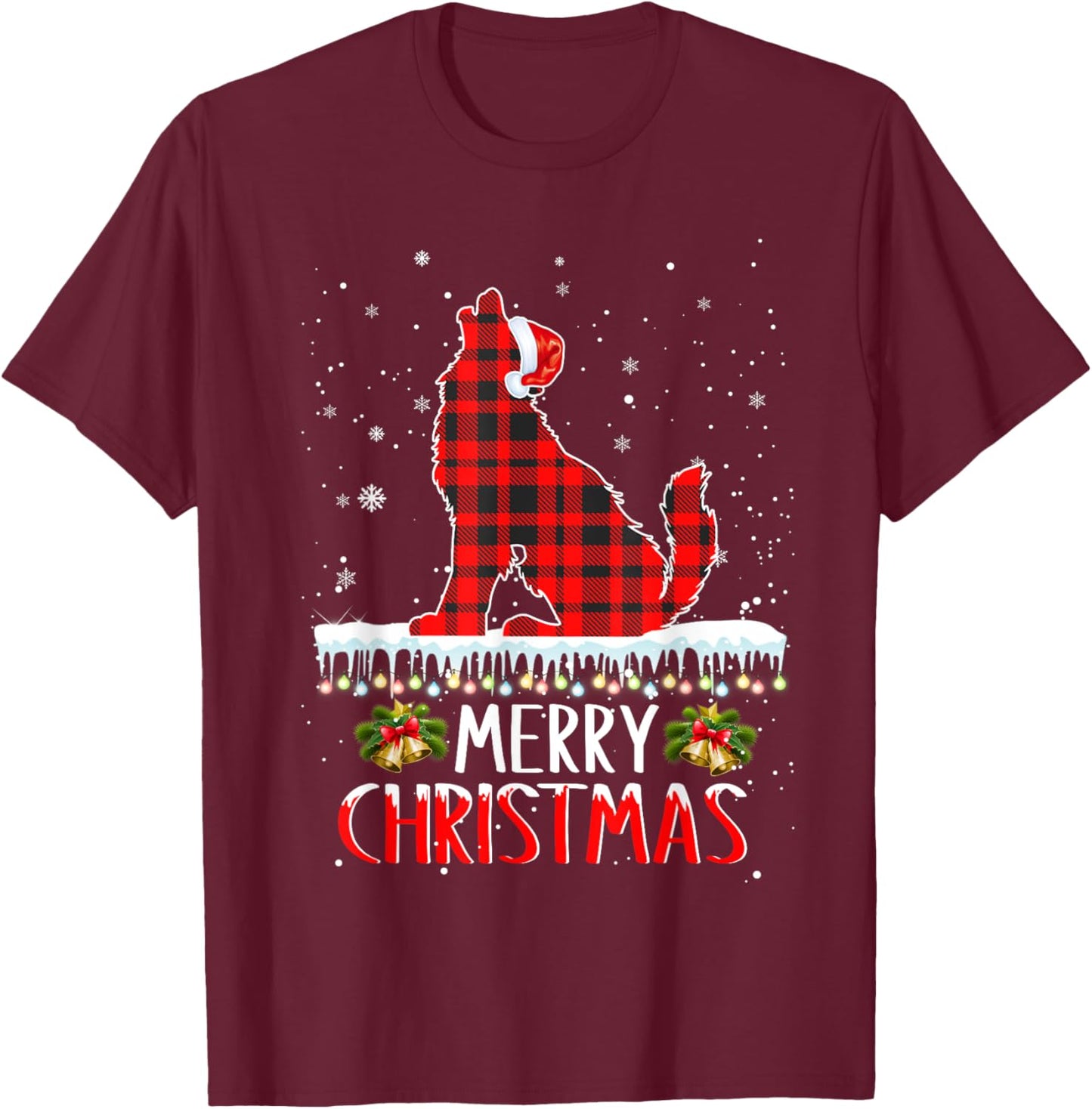 Wolf Christmas Merry Christmas Wolfs Dog Red Plaid T-Shirt - T-Shirt | Maroon
