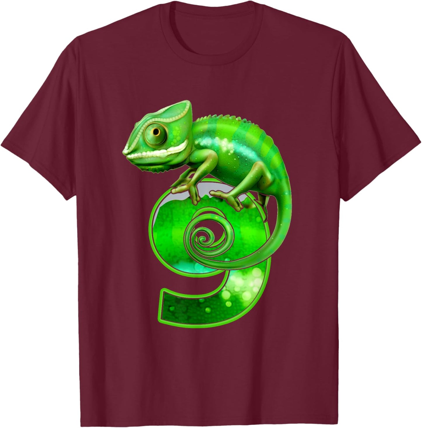 Kids 9 Years Old Lizard 9th Birthday Party Chameleon T-Shirt - T-Shirt | Maroon