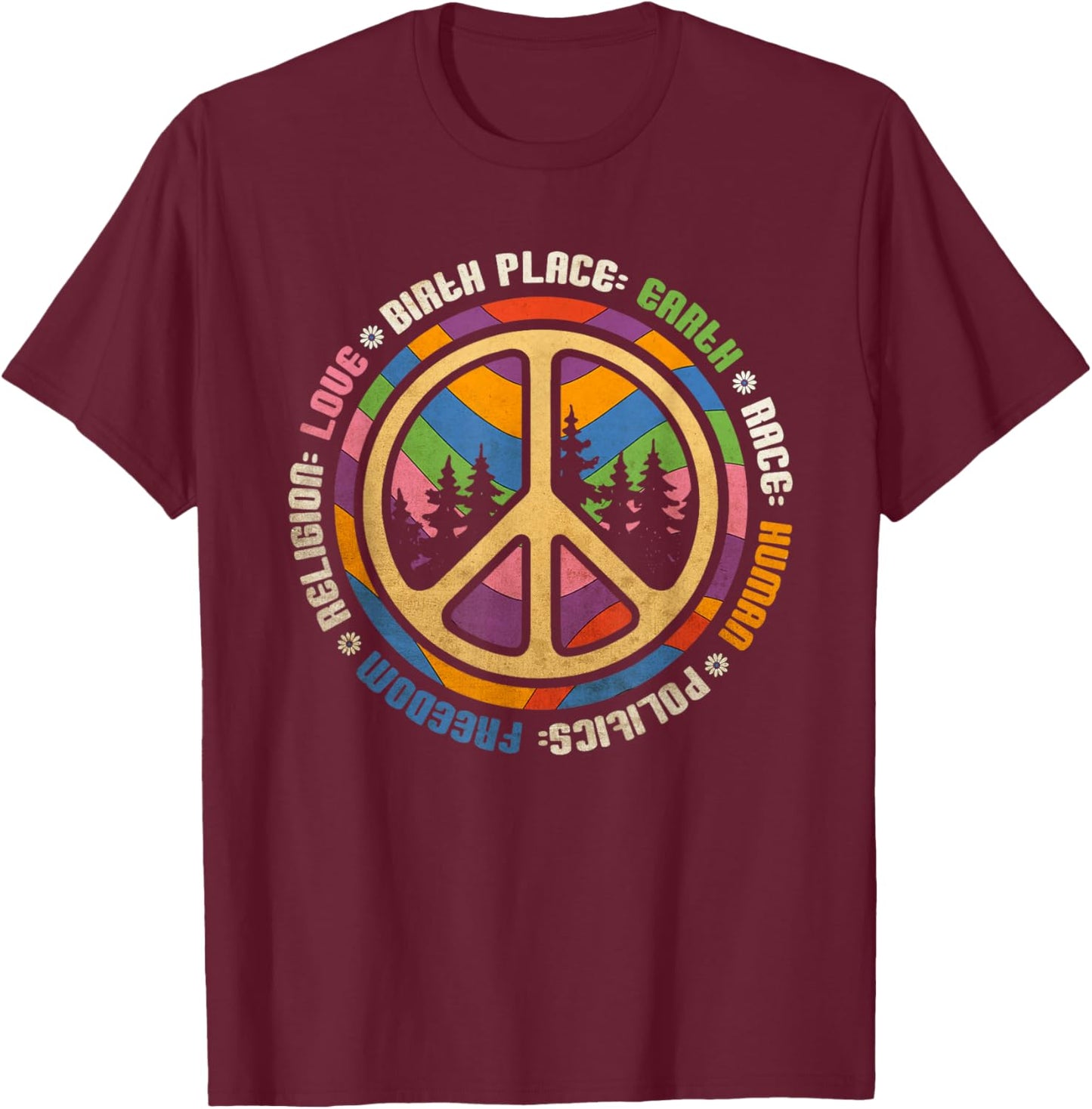 Birth Place Earth Race Human Politics Freedom Religion Love T-Shirt - T-Shirt | Maroon