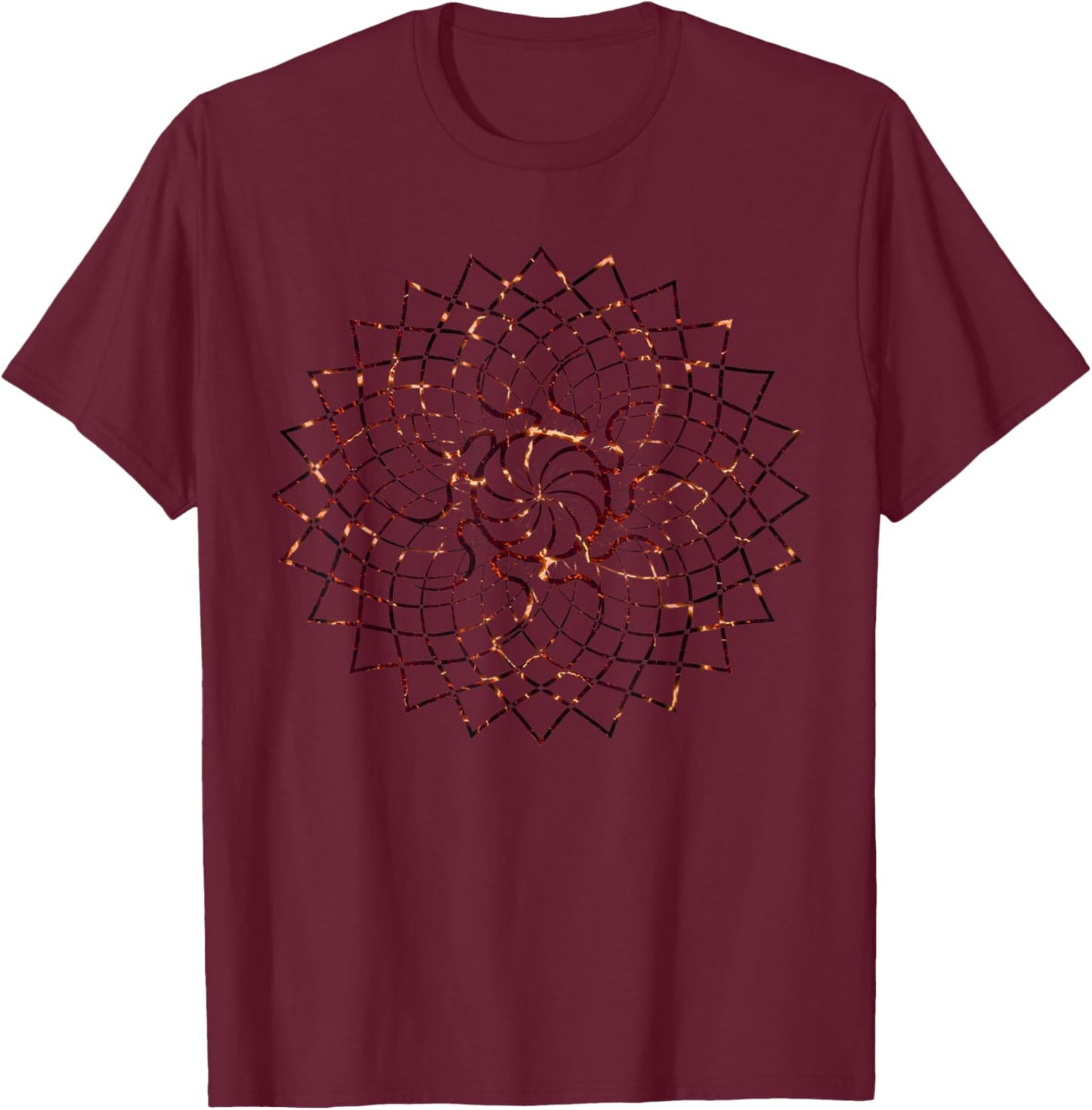 Red Lava Mandala Geometry Sacred Gaia Art Yoga Mantra T-Shirt - T-Shirt | Maroon