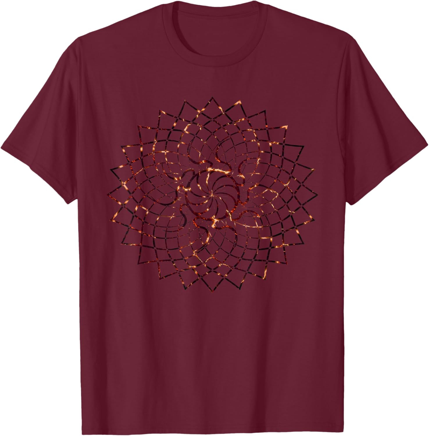 Red Lava Mandala Geometry Sacred Gaia Art Yoga Mantra T-Shirt - T-Shirt | Maroon