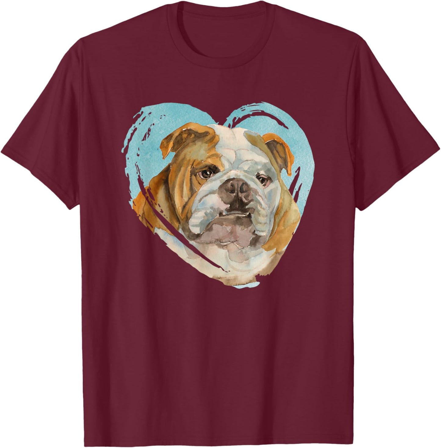 English Bulldog Portrait - Watercolor Dog Graphic Men Women Girls Kids T-Shirt - T-Shirt | Maroon