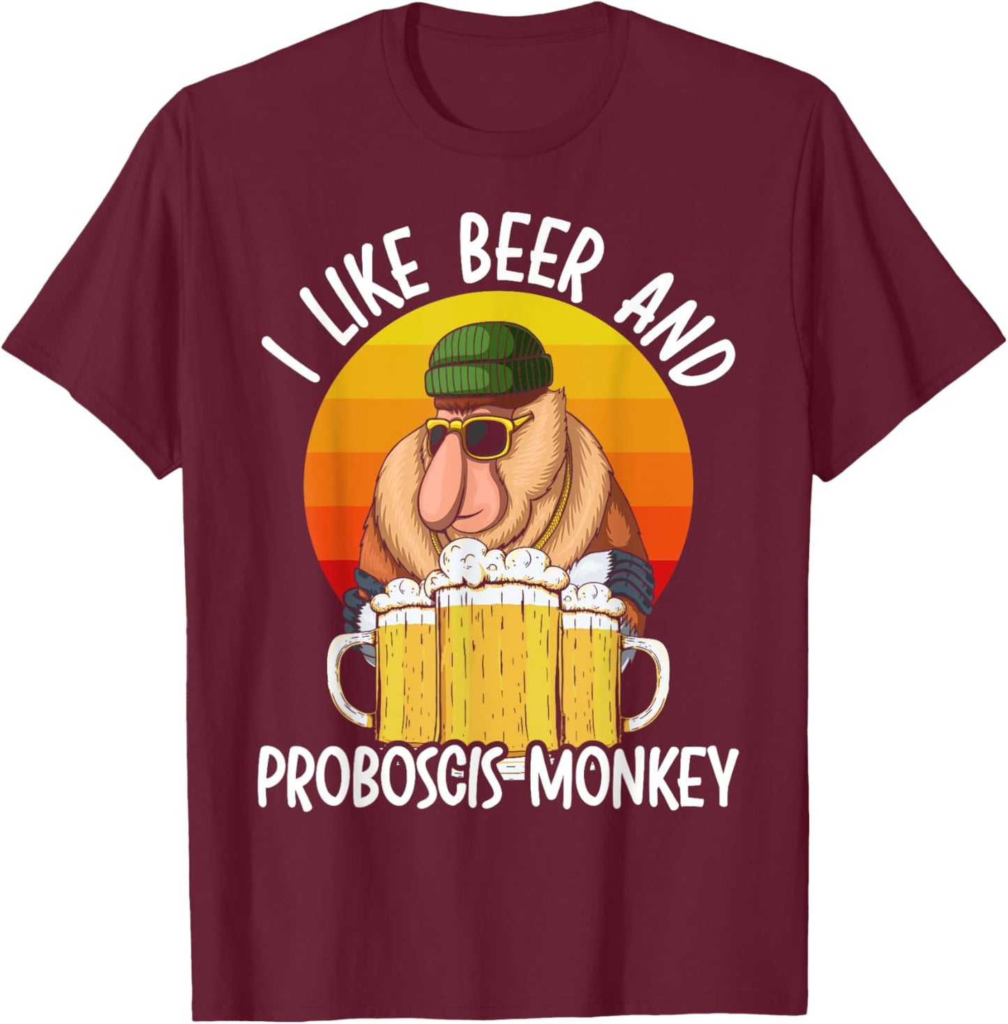 I Like Beer And Proboscis Monkey Wildlife Animal Zookeeper T-Shirt - T-Shirt | Maroon