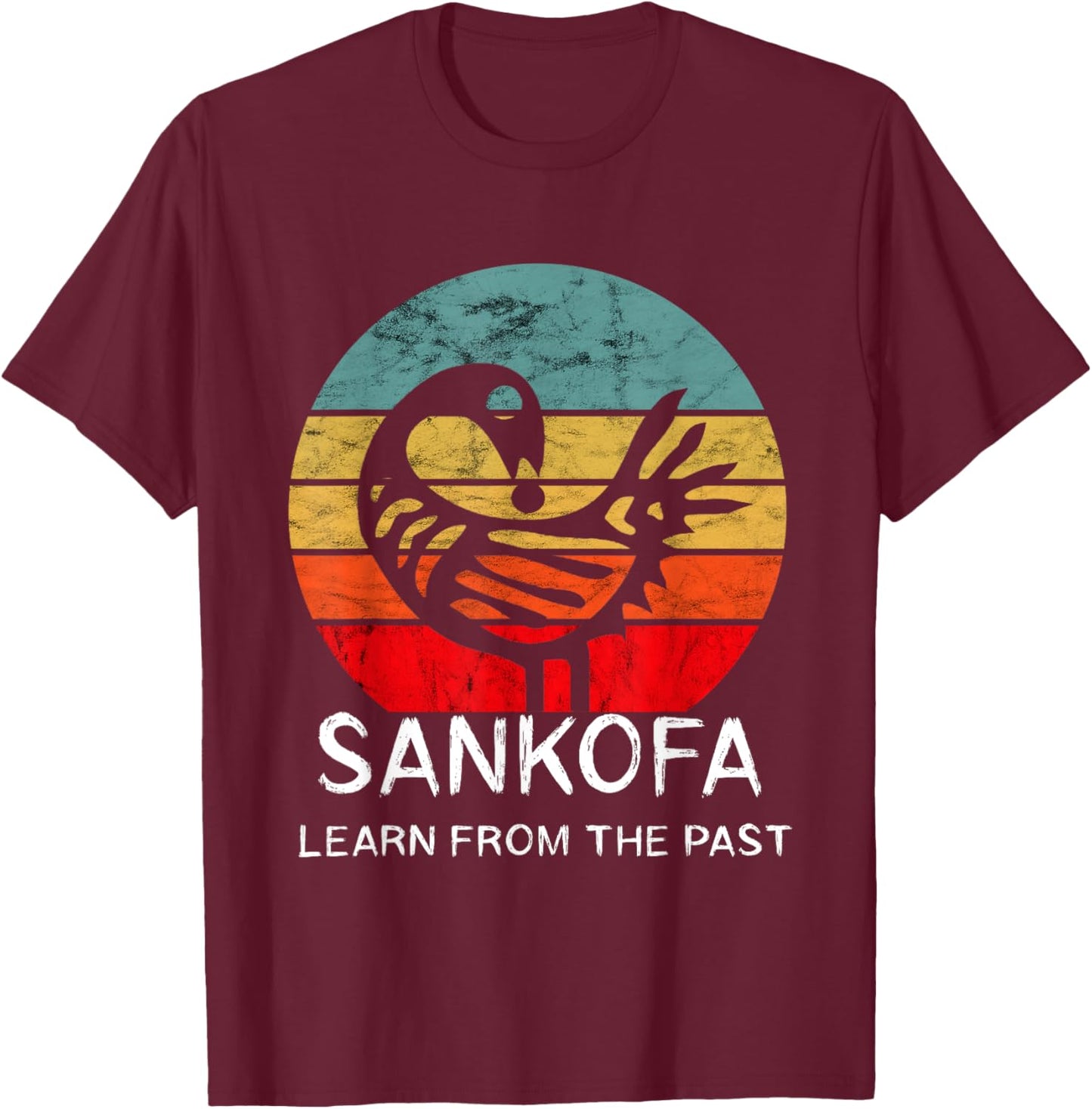 Sankofa Retro Vintage Learn From The Past African Bird T-Shirt - T-Shirt | Maroon