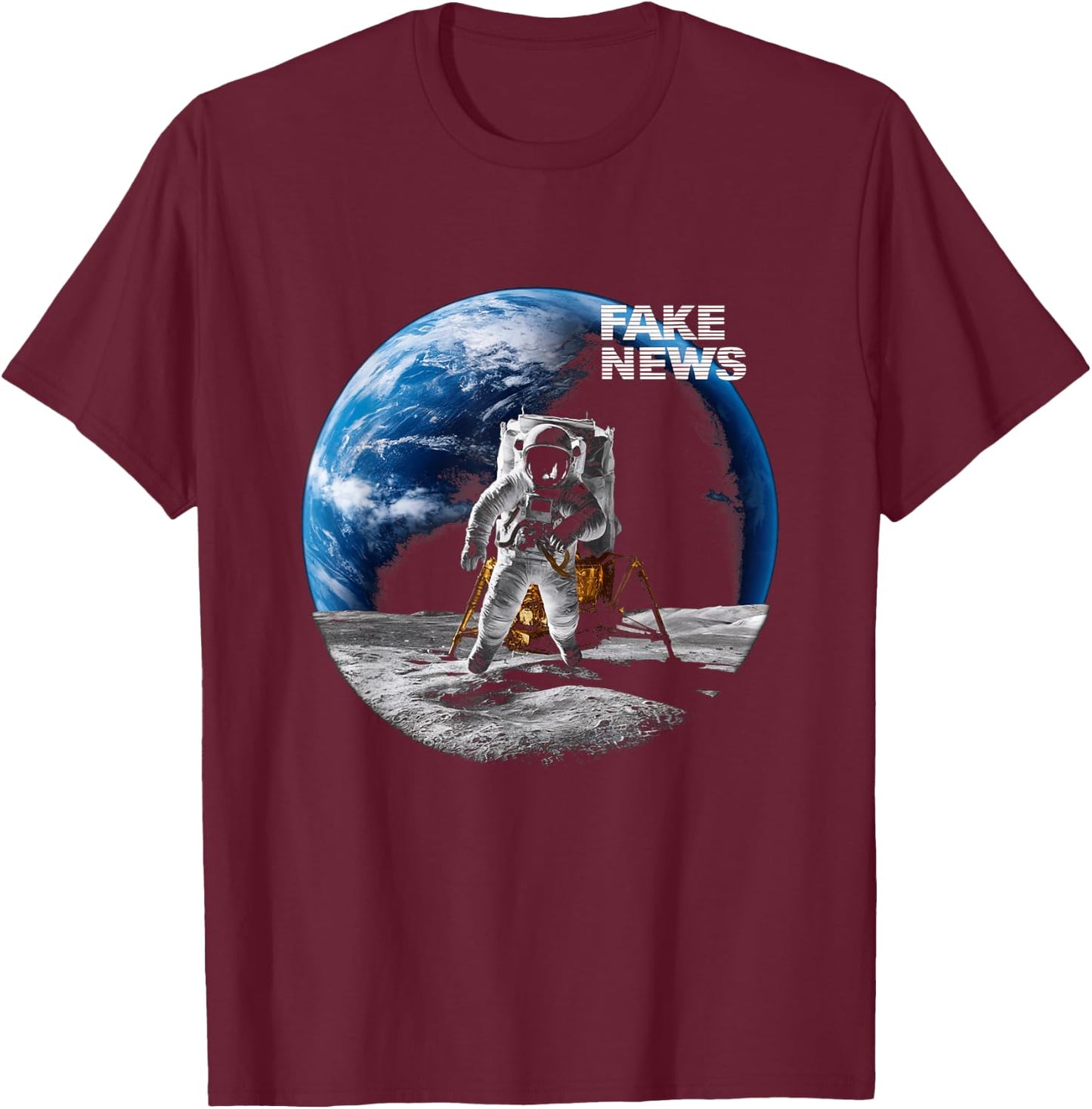 Moon Landing Fake News Vintage Moon Landing Conspiracy T-Shirt - T-Shirt | Maroon