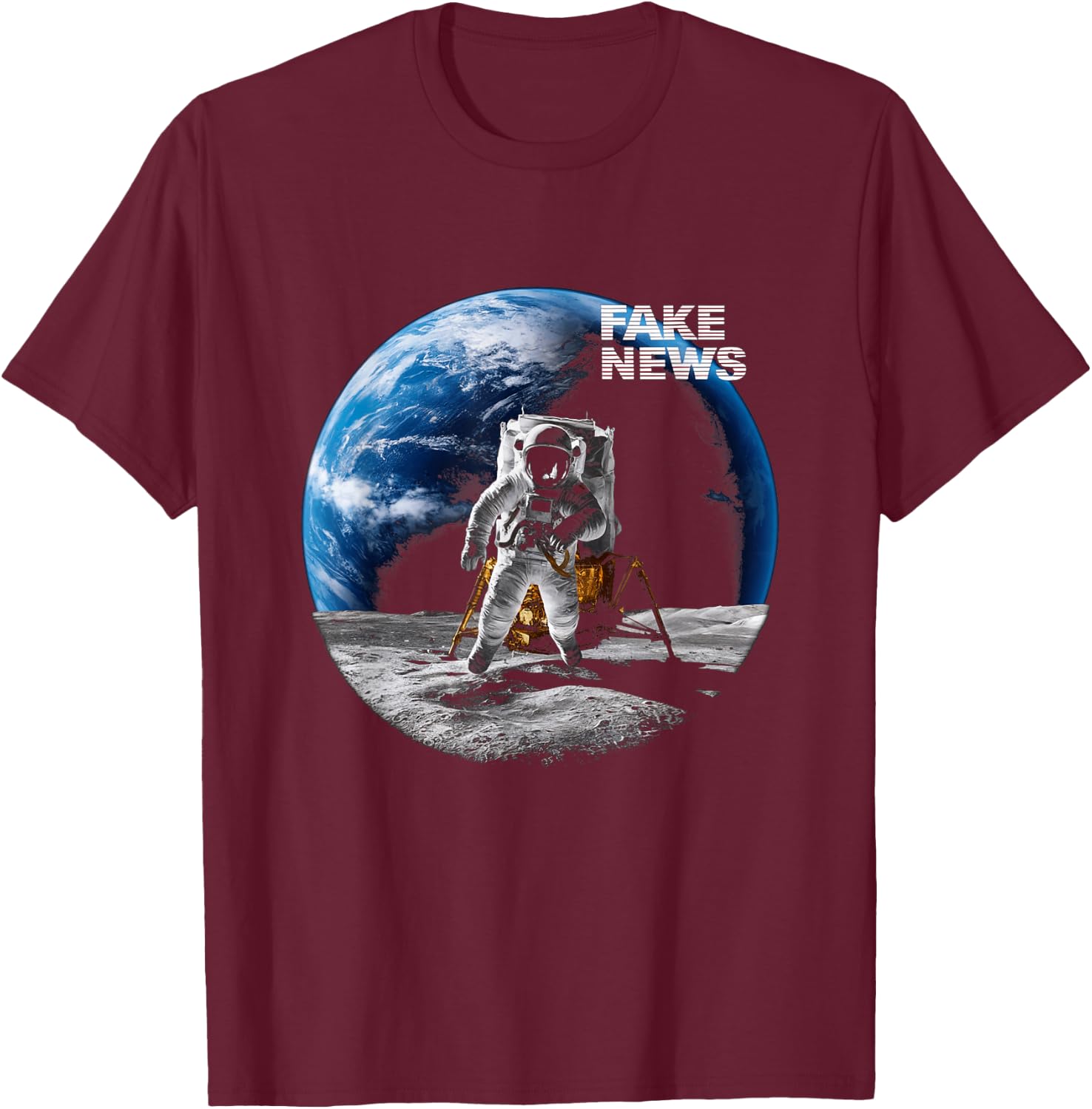 Moon Landing Fake News Vintage Moon Landing Conspiracy T-Shirt - T-Shirt | Maroon