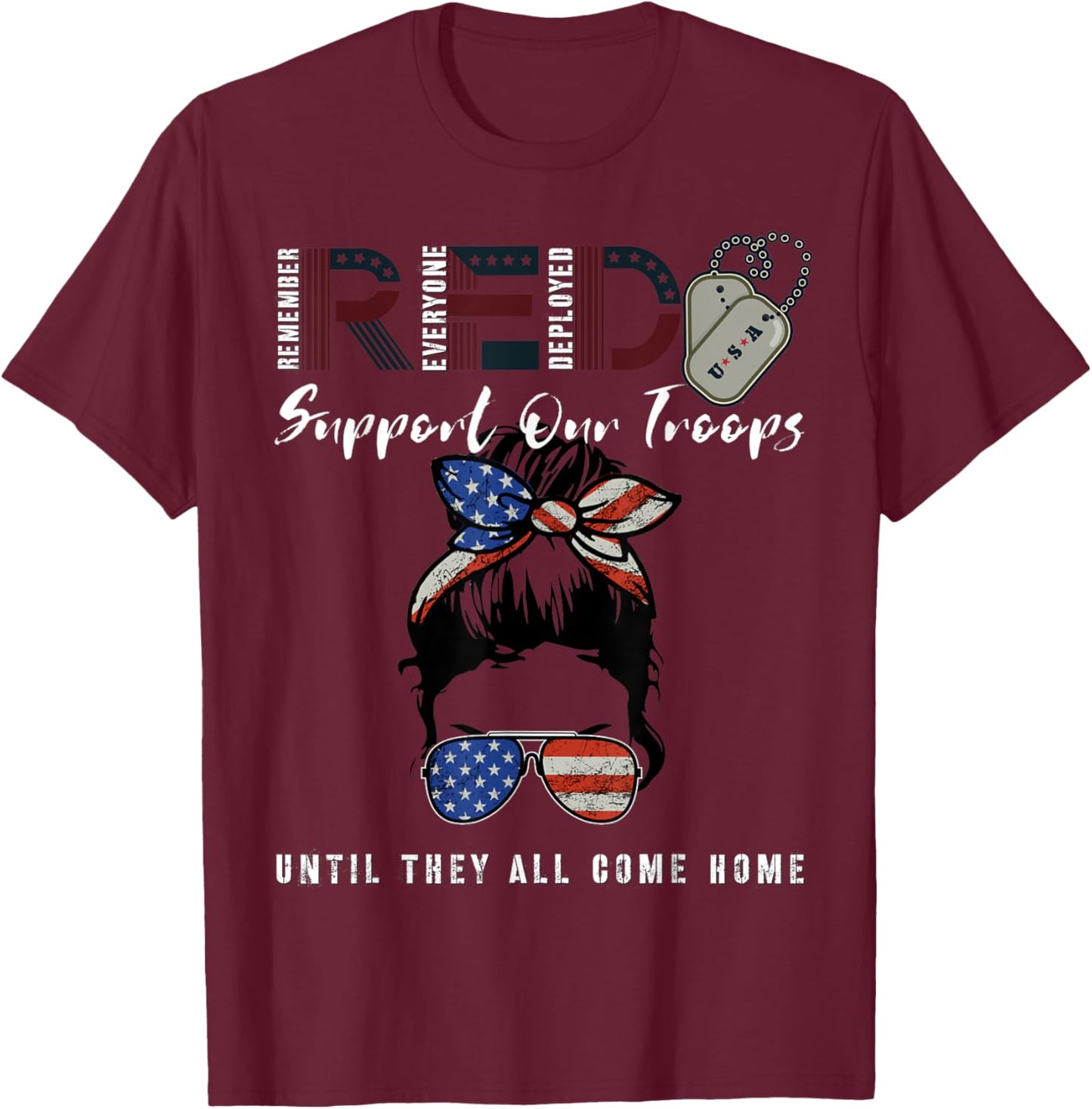 On Friday We Wear Red Friday Military Support troops US Flag T-Shirt - T-Shirt | Maroon