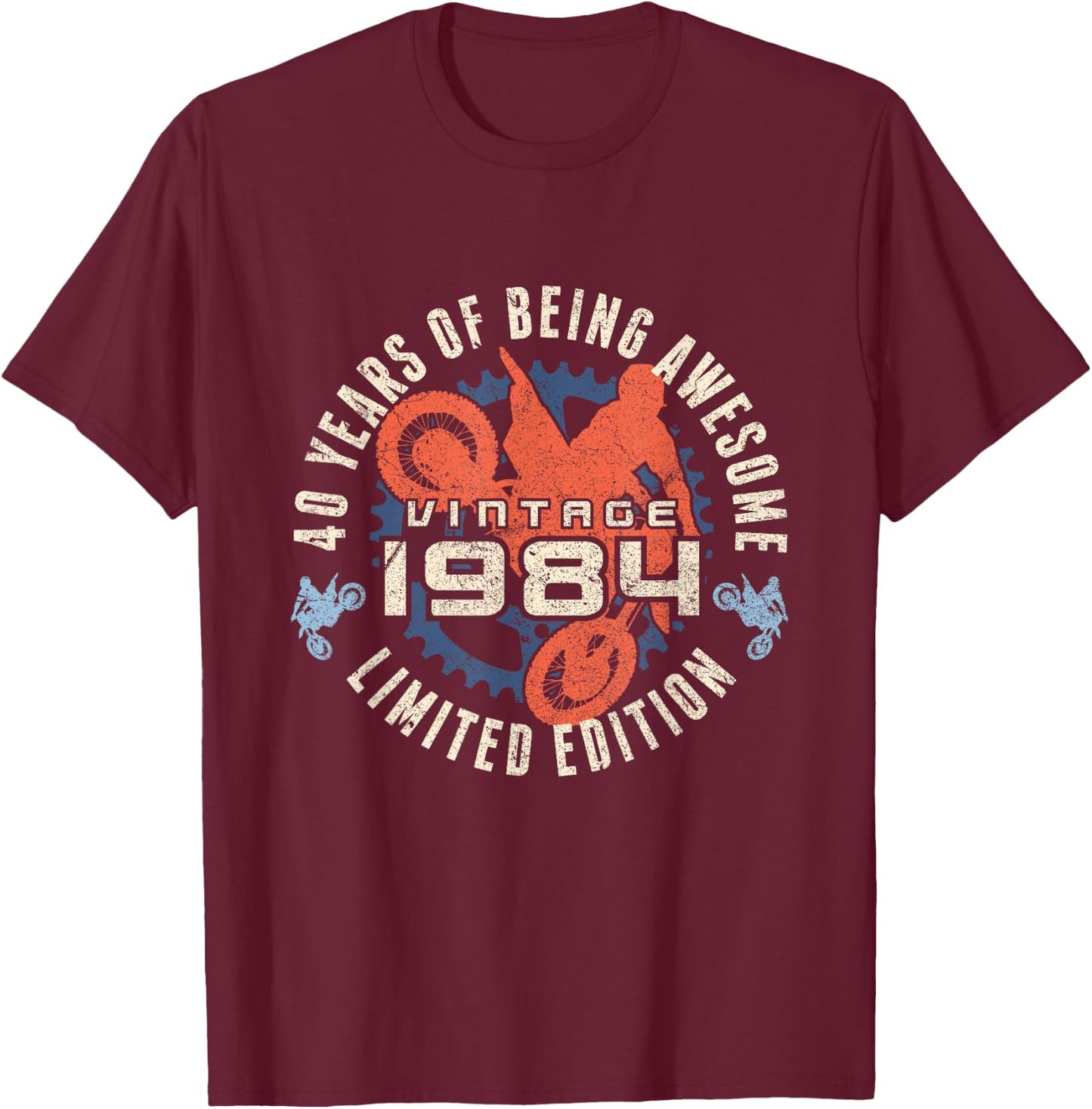 Vintage 1984 Motocross Racer Dirt Bike Rider 40th Birthday T-Shirt - T-Shirt | Maroon