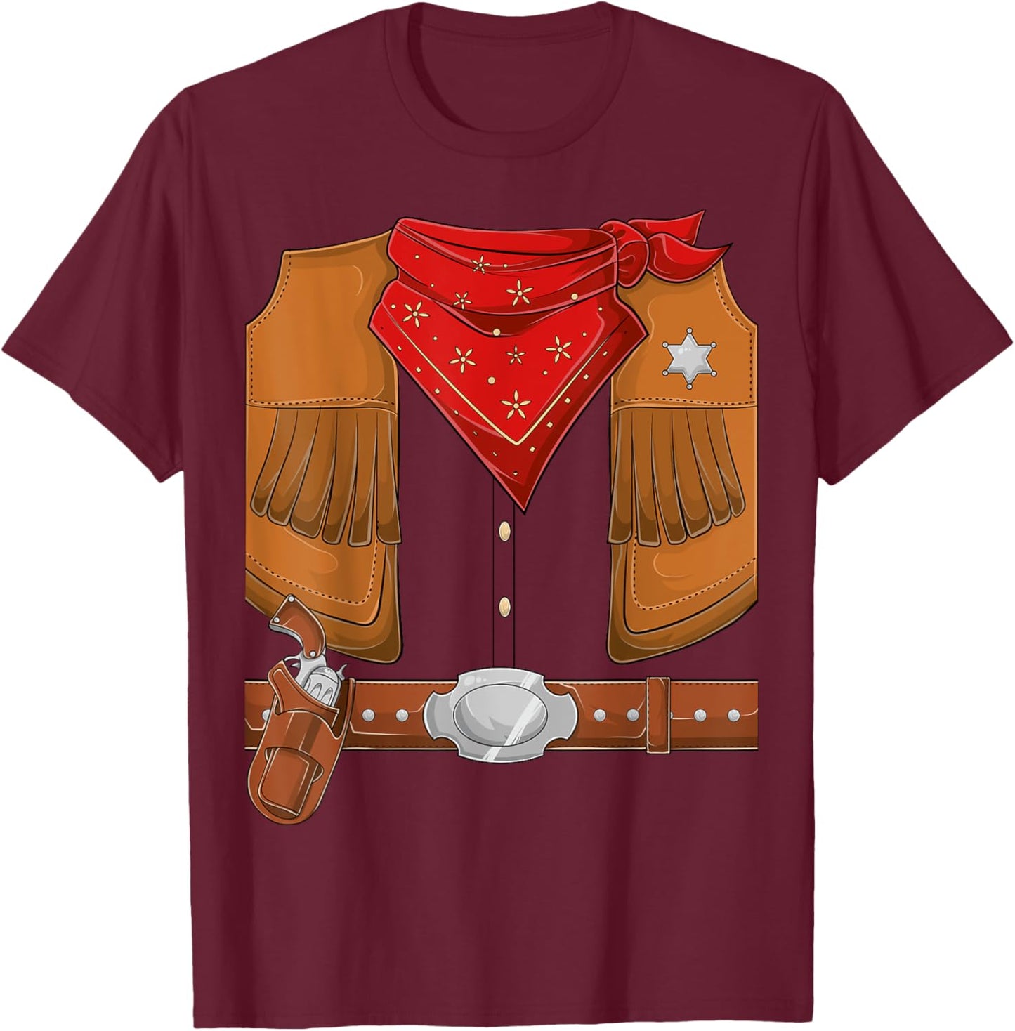 Cowboy Halloween Costume Men Women Kids Cowboy Sherif T-Shirt - T-Shirt | Maroon