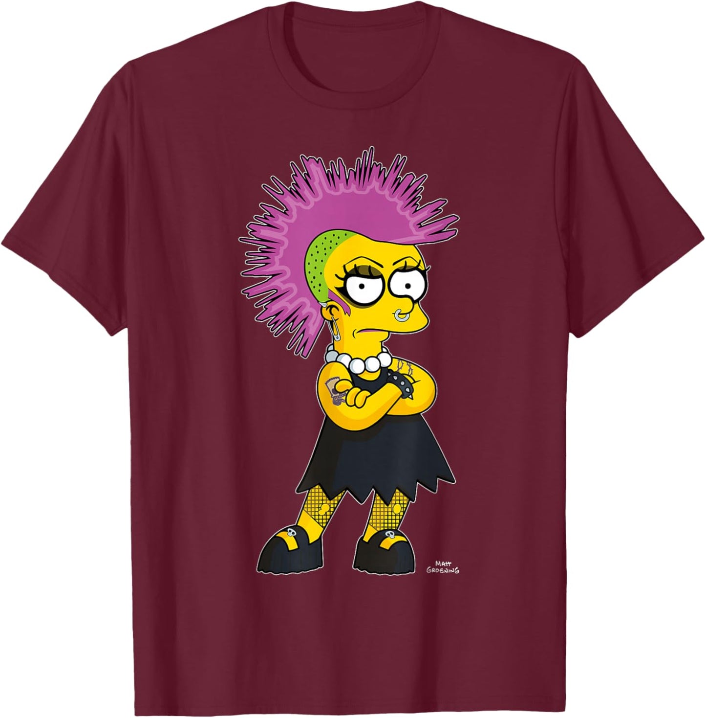 The Simpsons Lisa Punk Rock V2 T-Shirt - T-Shirt | Maroon