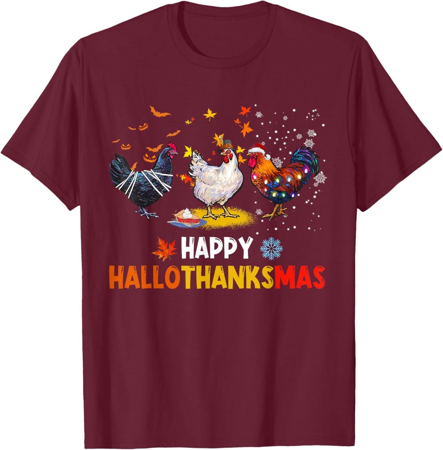 Chicken Halloween Happy Hallothanksmas Autumn Thanksgiving T-Shirt - T-Shirt | Maroon