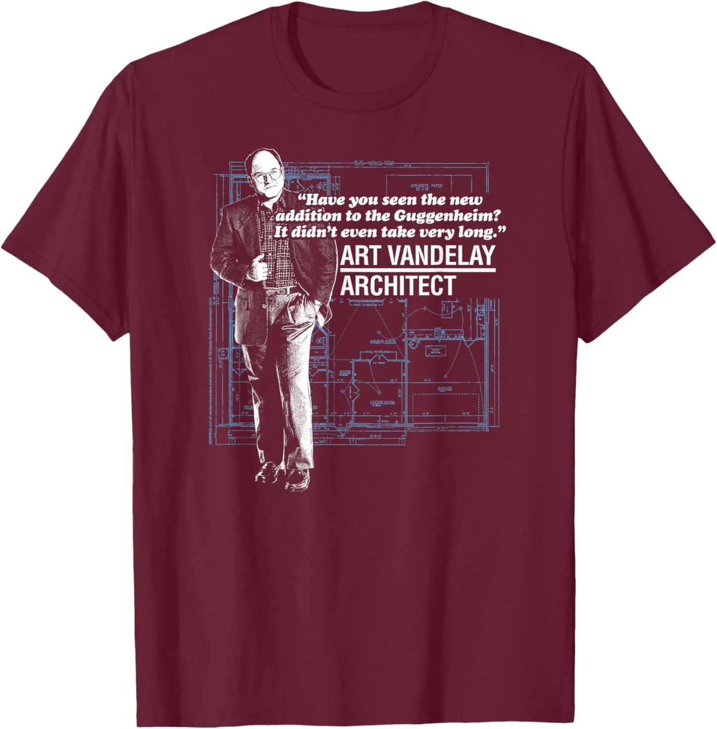 Seinfeld Art Vandelay Architect Floorplan Funny 90's TV Show T-Shirt - T-Shirt | Maroon