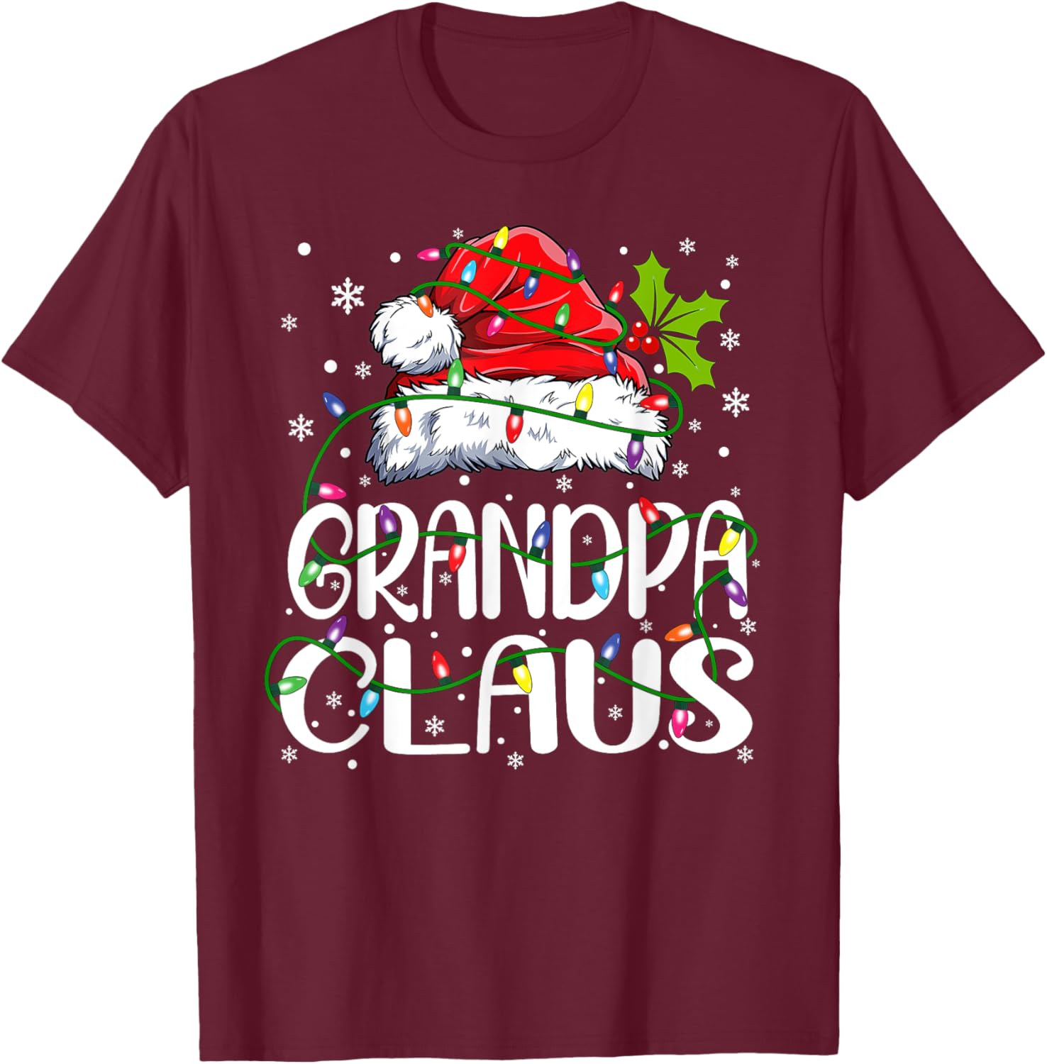 Grandpa Claus Shirt Christmas Lights Pajama Family Matching T-Shirt - T-Shirt | Maroon