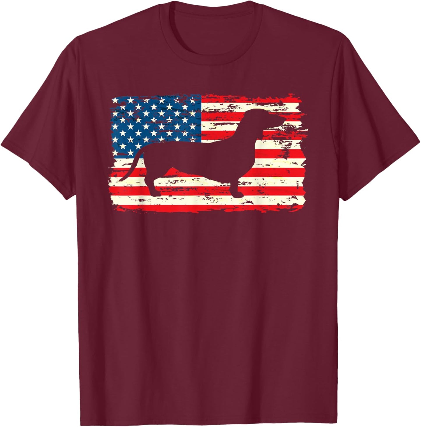 Dachshund American Flag Shirt 4th of July Dog Patriotic Kids Men T-Shirt - T-Shirt | Maroon