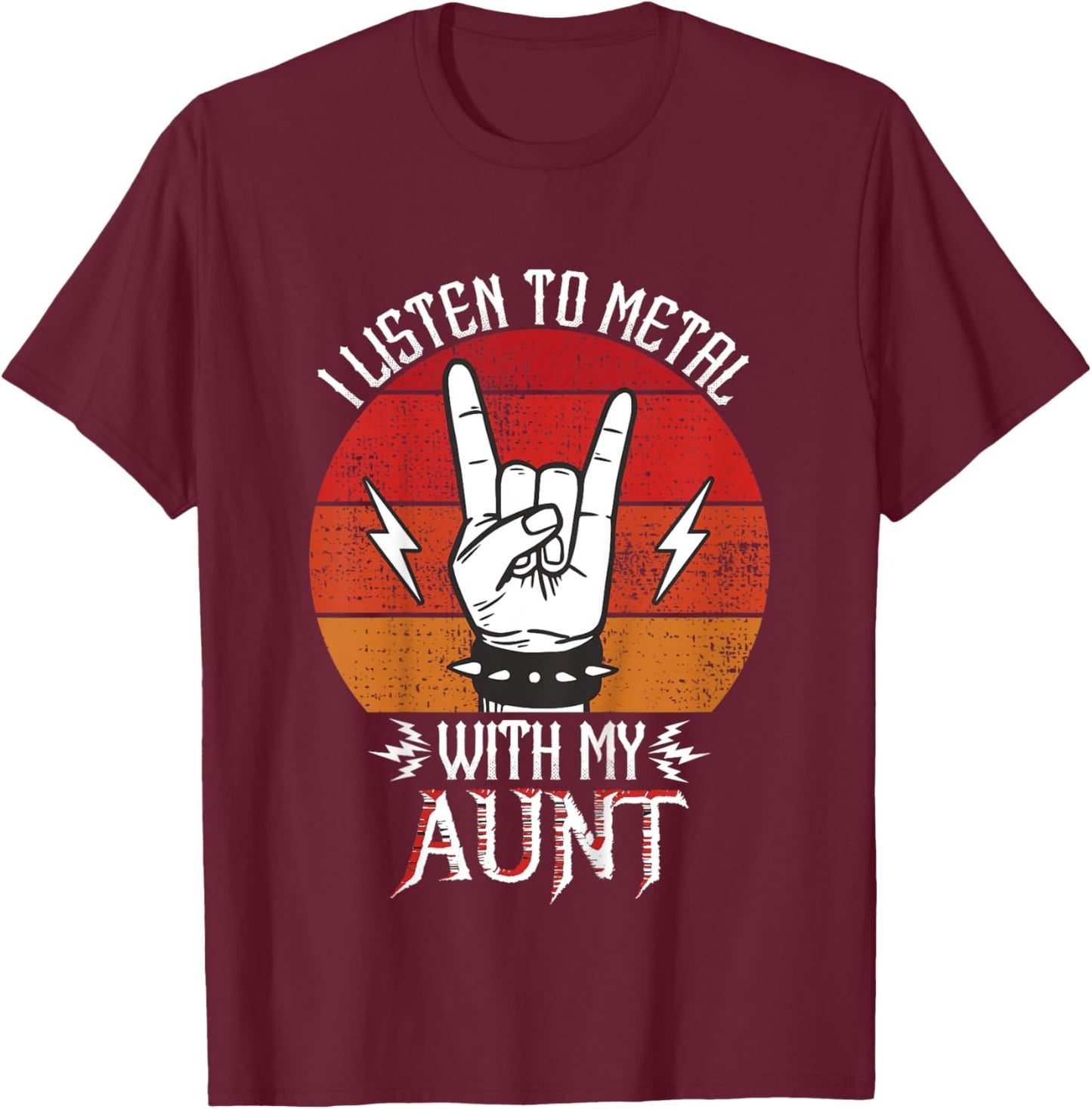 I Listen To Heavy Metal With My Aunt Kids Heavy Metal T-Shirt - T-Shirt | Maroon