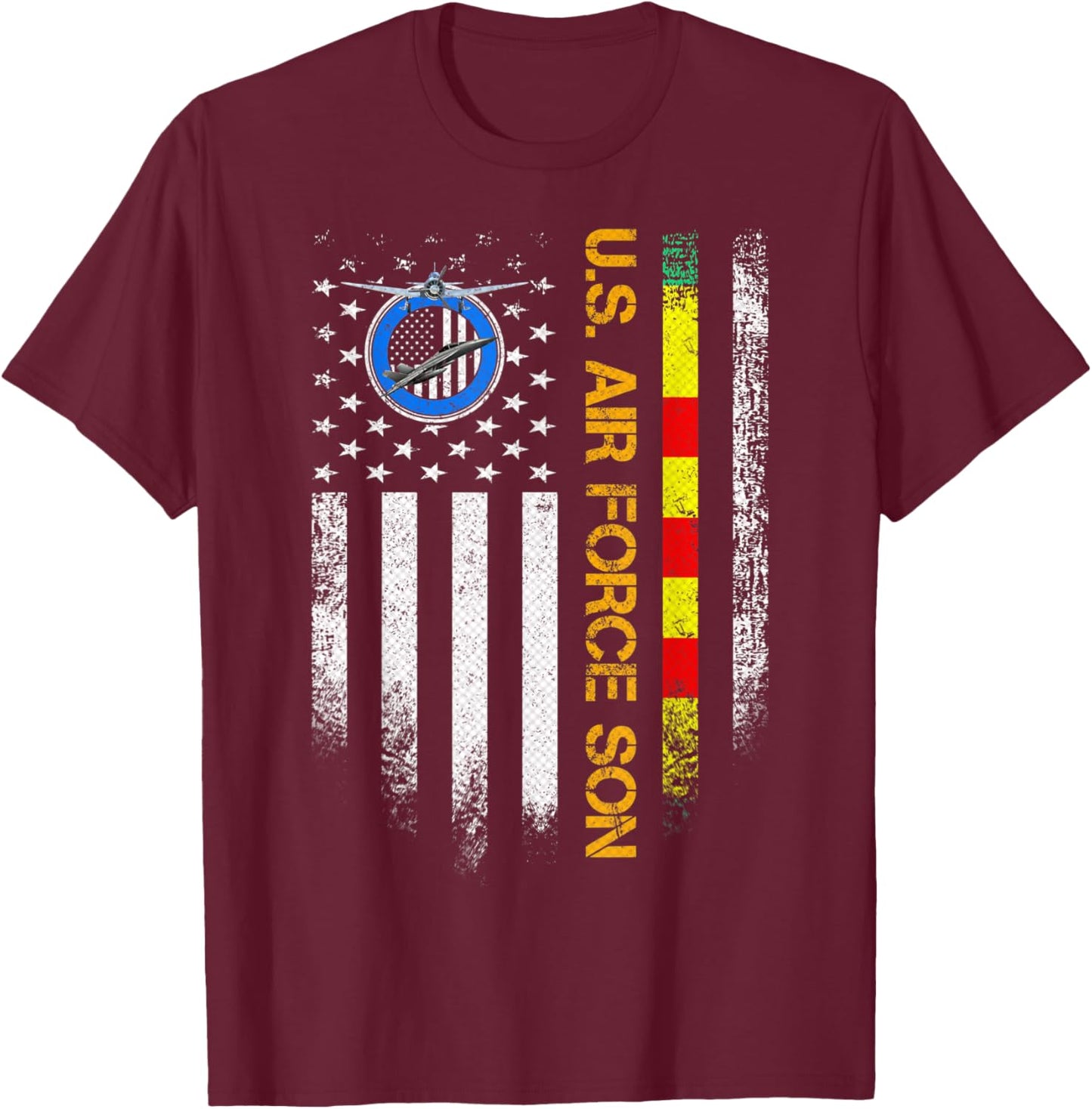 Vintage American Flag Proud US Air Force Vietnam Veteran Son T-Shirt - T-Shirt | Maroon