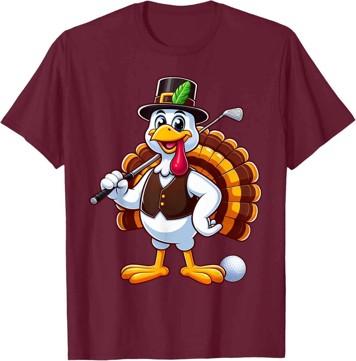 Cool Thanksgiving Golf Gobble Player Turkey Golf Men Women T-Shirt - T-Shirt | Maroon