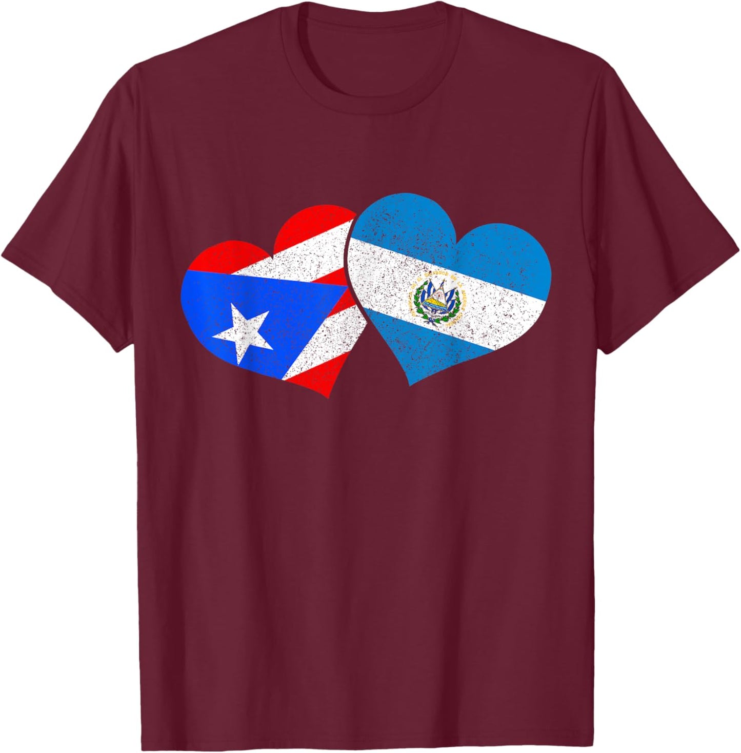 Puerto Rico & El Salvador Pride Puerto Rican Flag T-Shirt - T-Shirt | Maroon