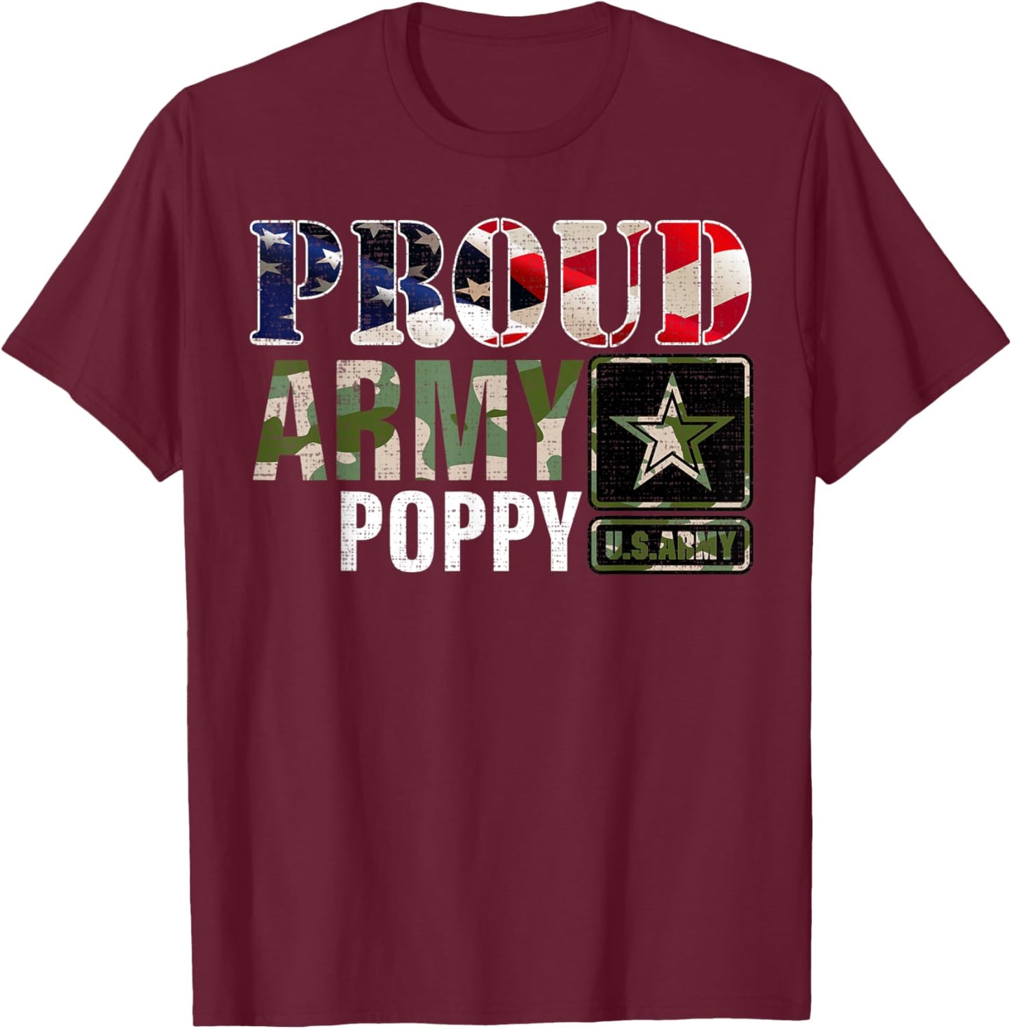 Vintage Proud Army Poppy Camo With American Flag Gift Kids Men T-Shirt - T-Shirt | Maroon