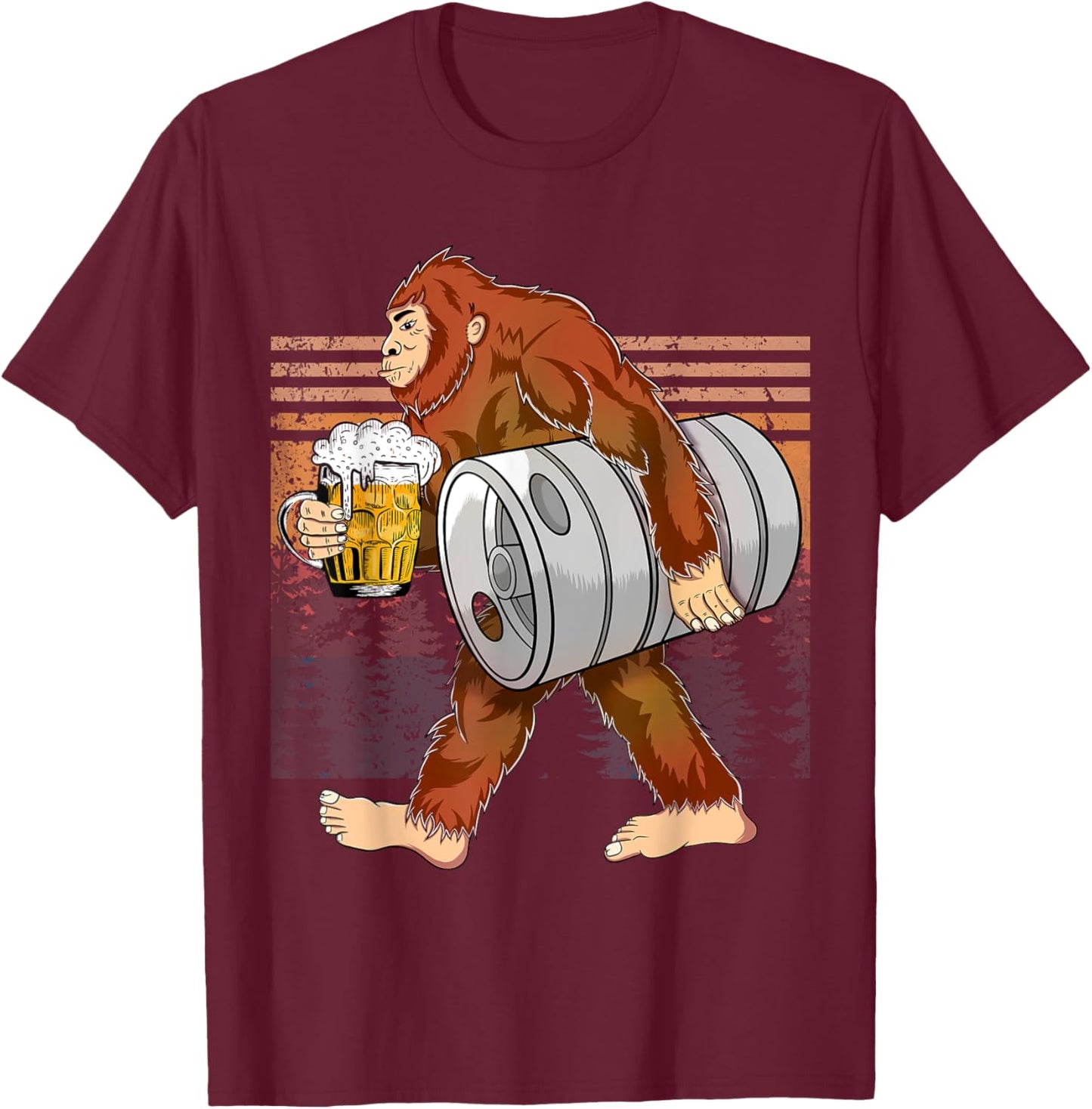 Bigfoot Beer, Funny Bigfoot Loves Beer T-Shirt - T-Shirt | Maroon