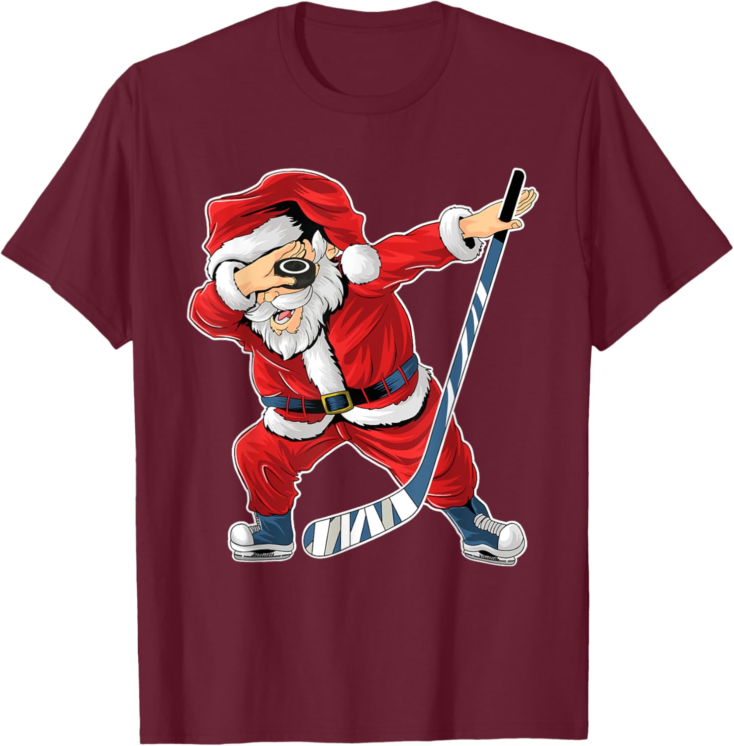 Ice Hockey Dabbing Santa Claus Hockey Player Christmas T-Shirt - T-Shirt | Maroon