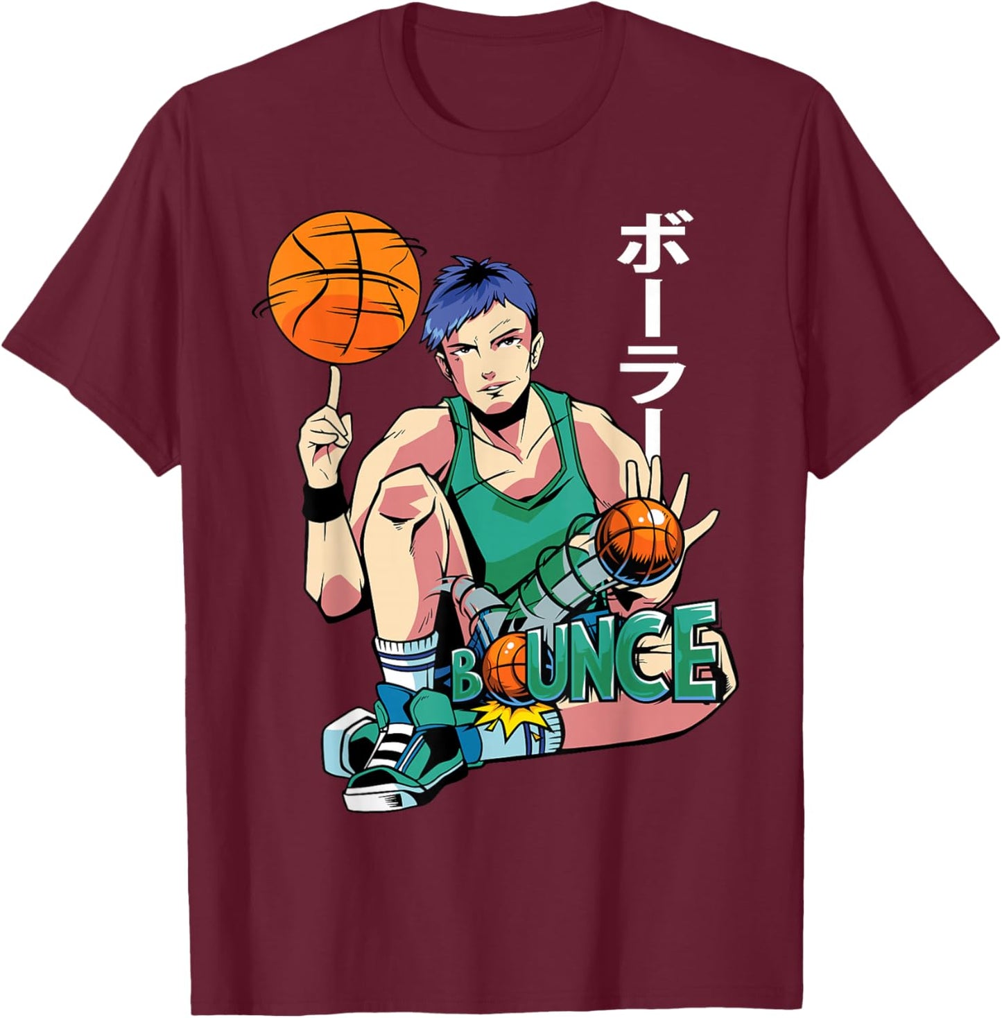 Anime Basketball - Japanese Aesthetics - Otaku - Manga T-Shirt - T-Shirt | Maroon