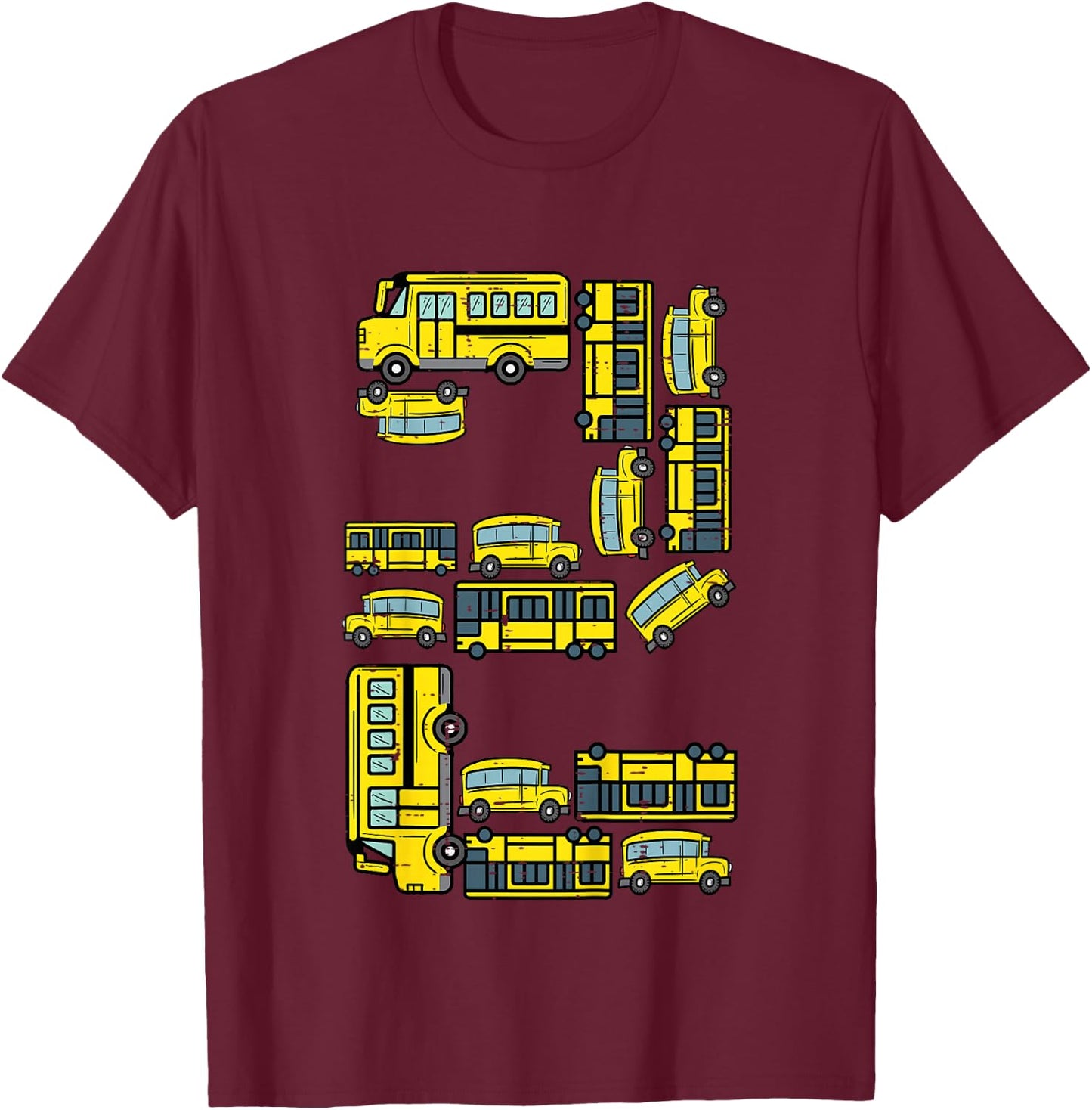Kids 2nd Birthday 2 School Buses Bday Party Boys Kids Toddler T-Shirt - T-Shirt | Maroon
