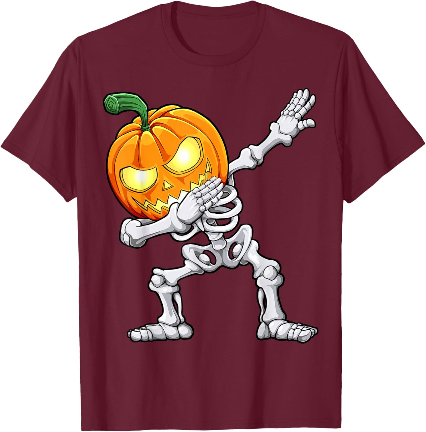 Halloween Boys Dabbing Skeleton Scary Pumpkin Jack O Lantern T-Shirt - T-Shirt | Maroon