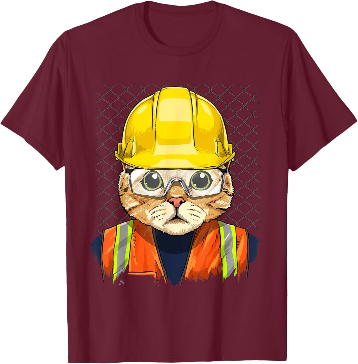 Cat Construction Worker Feline Cat Kitten T-Shirt - T-Shirt | Maroon