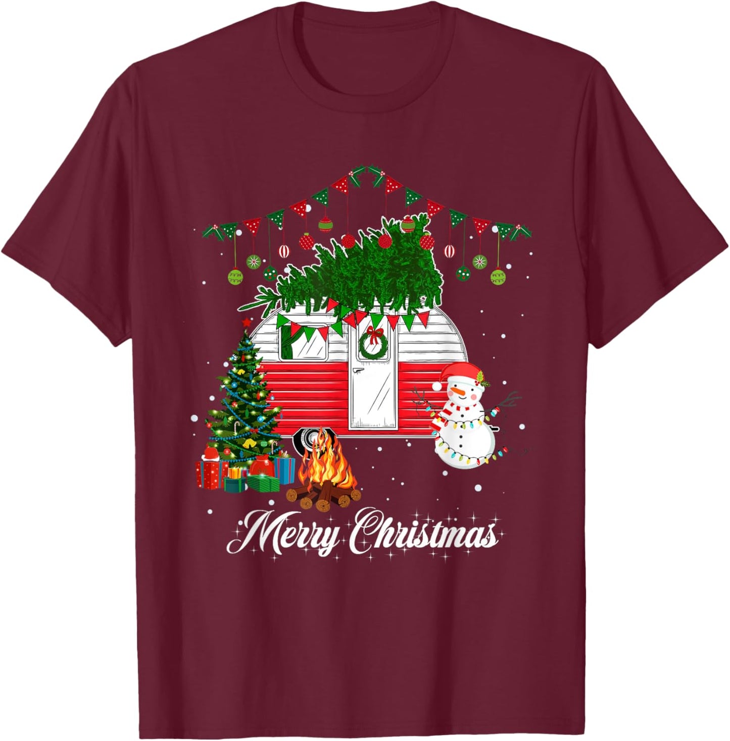 Camper Christmas Tree Matching Family Christmas Pajama T-Shirt - T-Shirt | Maroon
