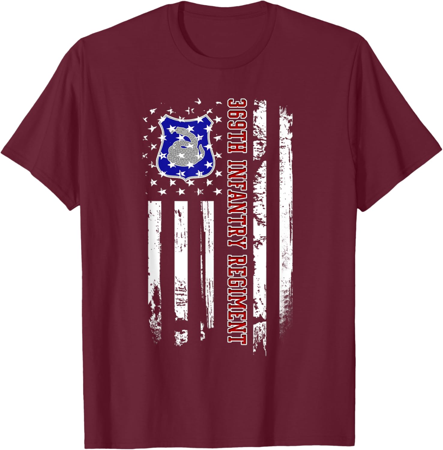 369th Infantry Regiment Veteran USA Flag Veterans Day Xmas T-Shirt - T-Shirt | Maroon