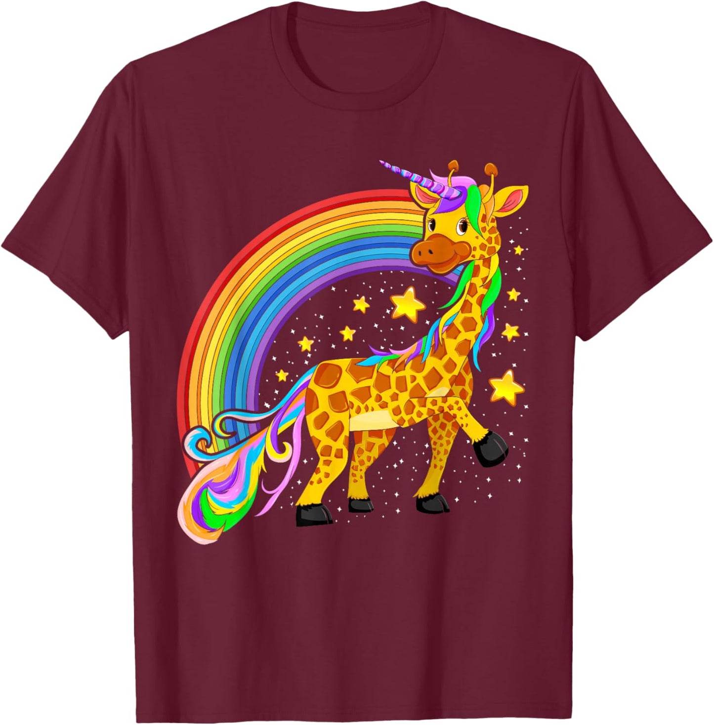 Africa Animal Cute Fantasy Animal Girafficorn Unicorn Giraffe T-Shirt - T-Shirt | Maroon