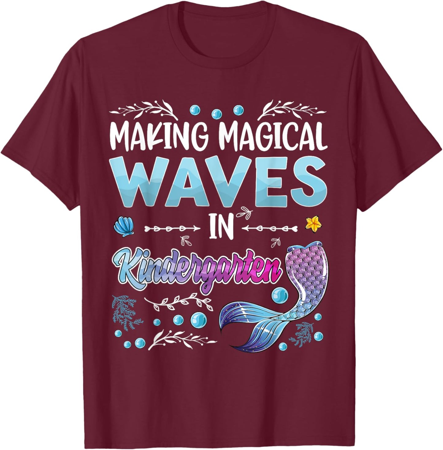 Kindergarten Cute Mermaid girls 1st day of back to school T-Shirt - T-Shirt | Maroon