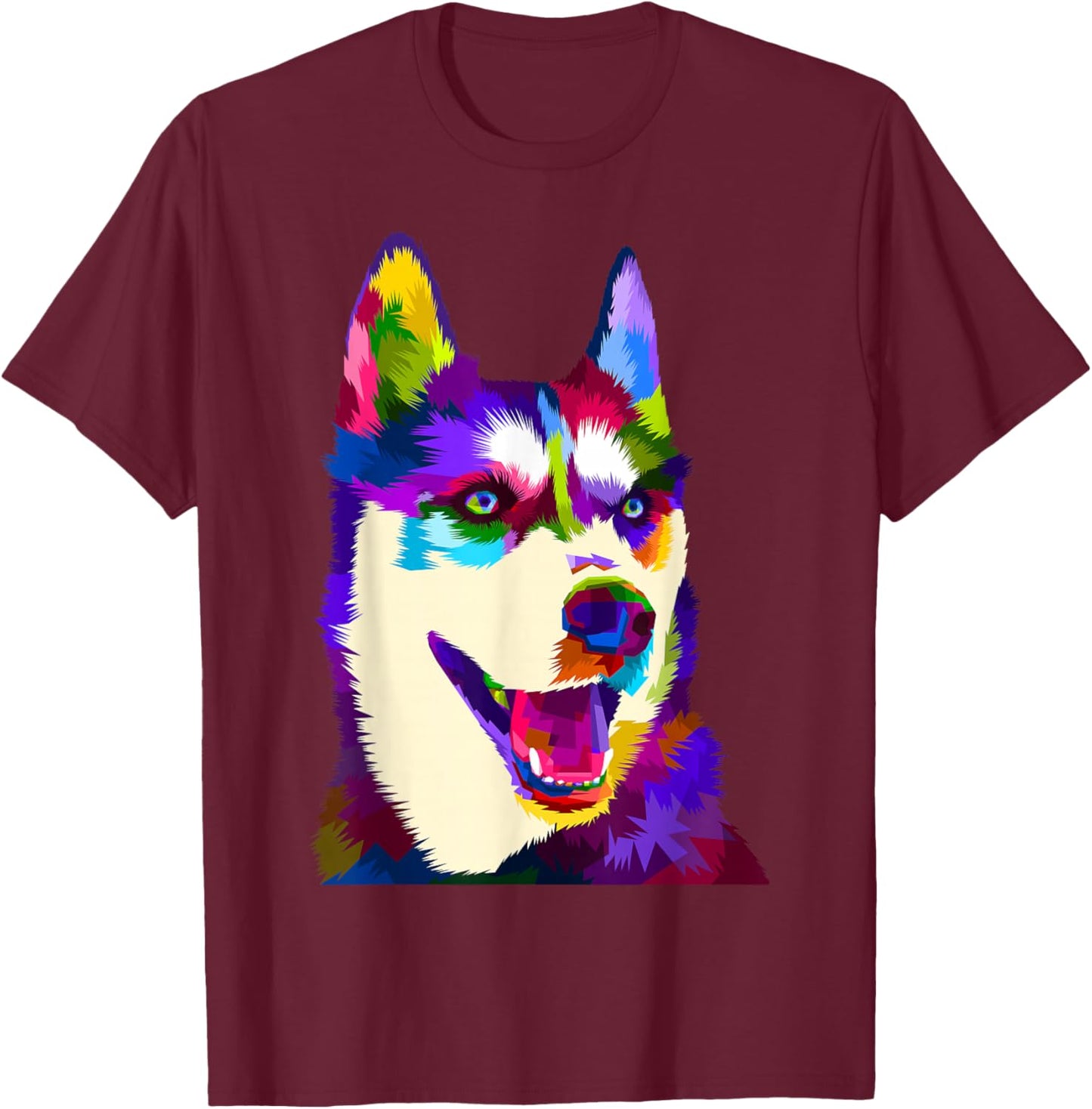 Husky Colorful Pop Art Portrait for Dog Owners Chukcha Sibe T-Shirt - T-Shirt | Maroon
