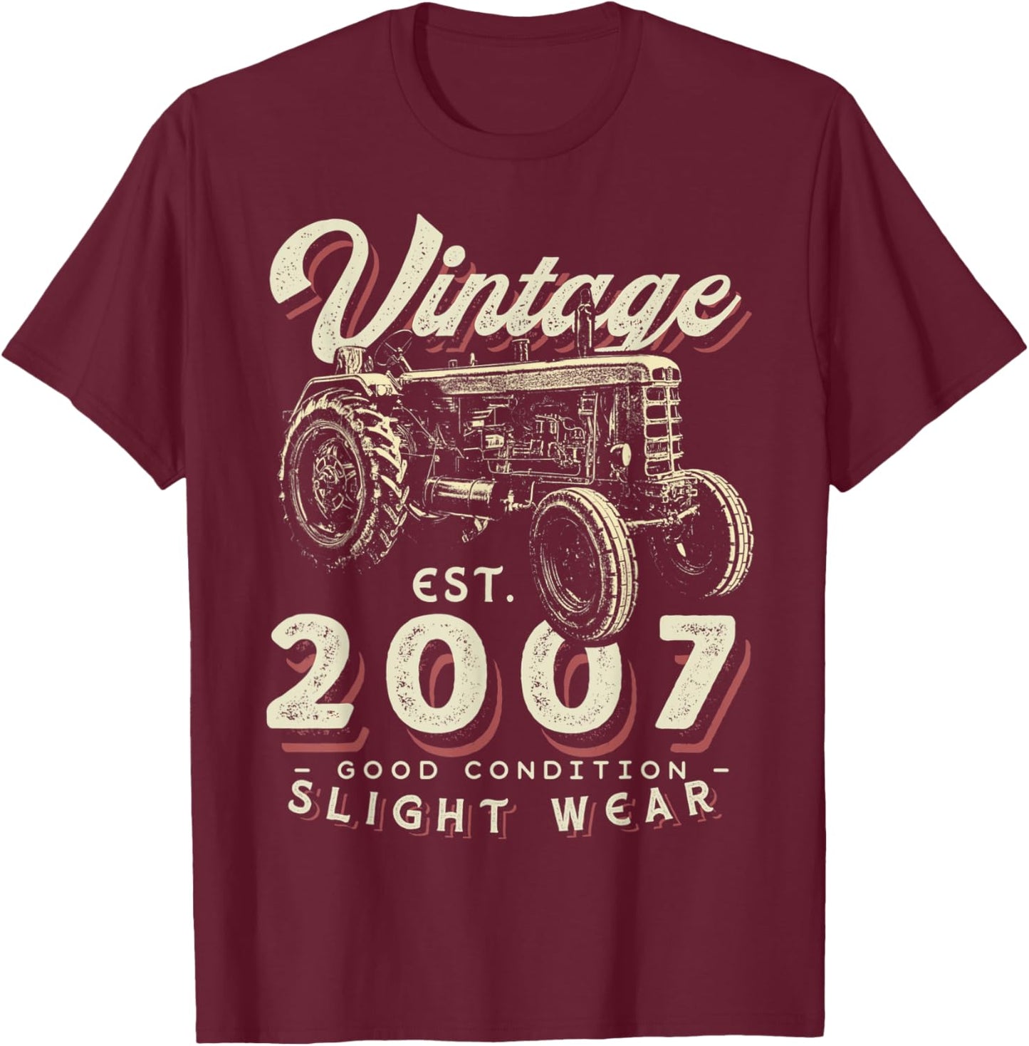 Vintage Farmer Tractor established 2007 15th Birthday Party T-Shirt - T-Shirt | Maroon