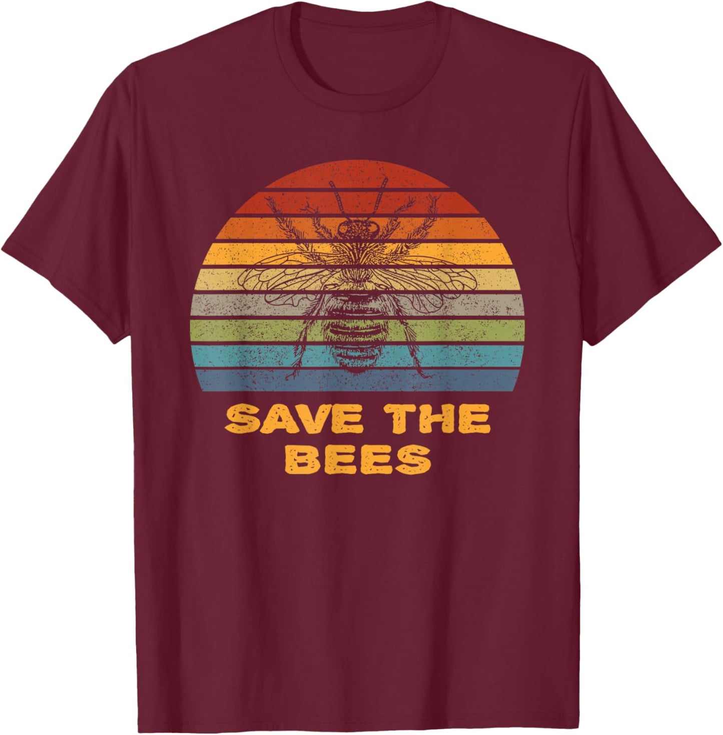 Save The Bees - Retro Bumble Bee Silhouette Beekeeper Gift T-Shirt - T-Shirt | Maroon