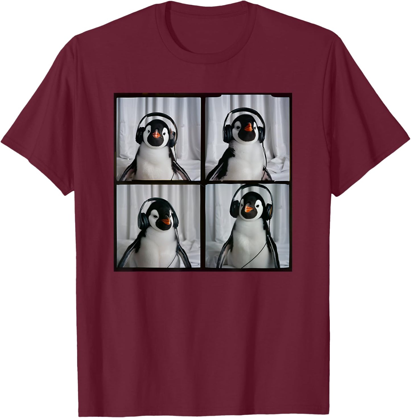 Penguin With Headphones Autism Sensory Zoo Penguin Lover T-Shirt - T-Shirt | Maroon