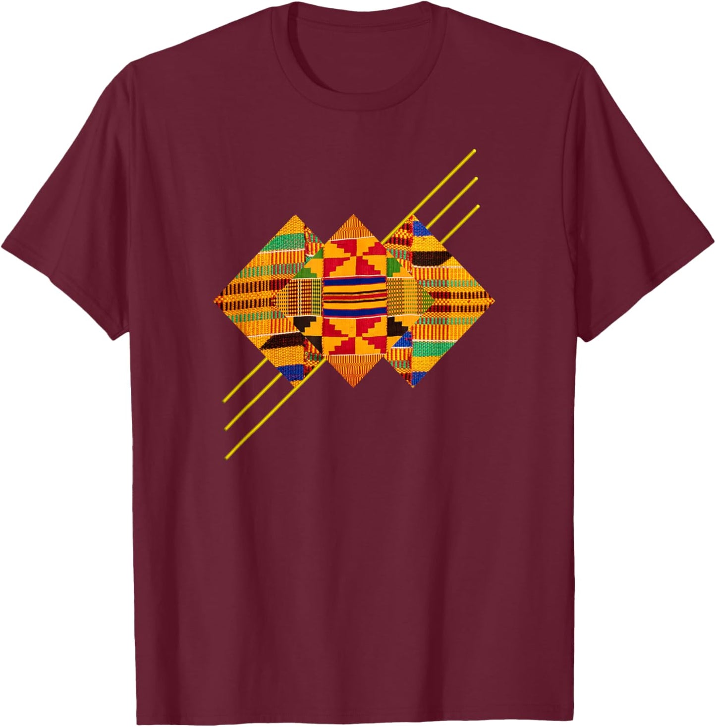 Traditional African patchwork Dashiki, Kente Illustration T-Shirt - T-Shirt | Maroon